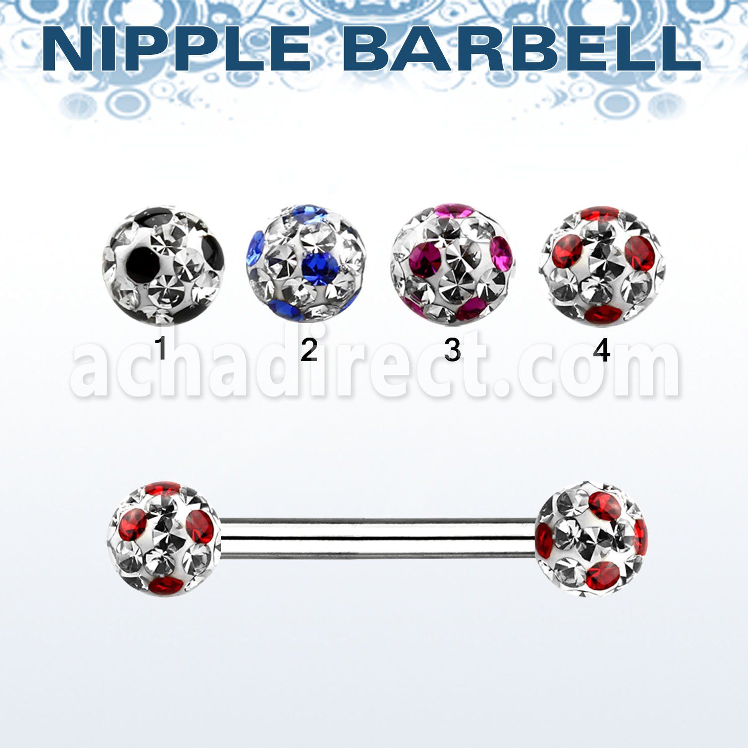 npfr5a 316l steel nipple barbell with ferido dotted balls