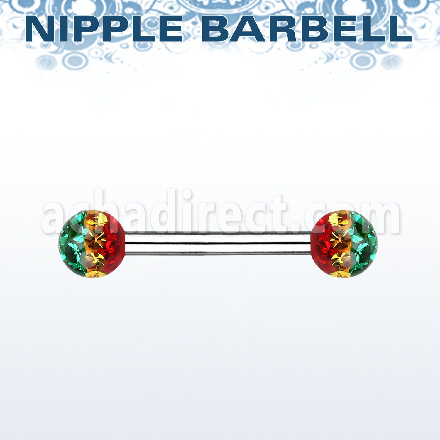 npfr5r 316l steel nipple barbell with ferido rasta balls