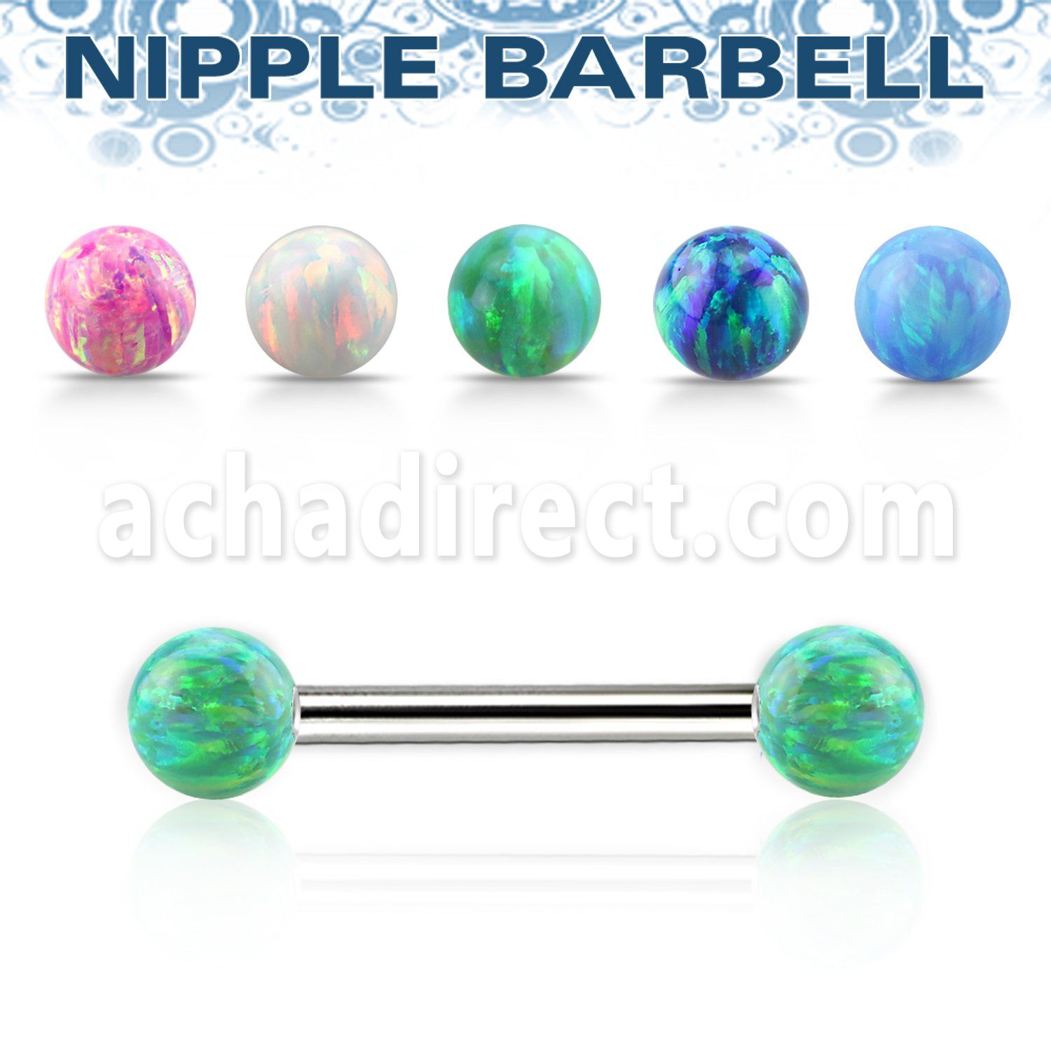npop5 316l steel nipple barbell w 5mm synthetic opal balls