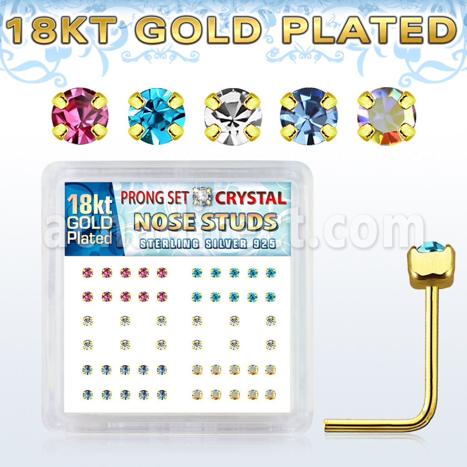 npsgm box w 52 silver nose studs w 1.8mm prong set crystal