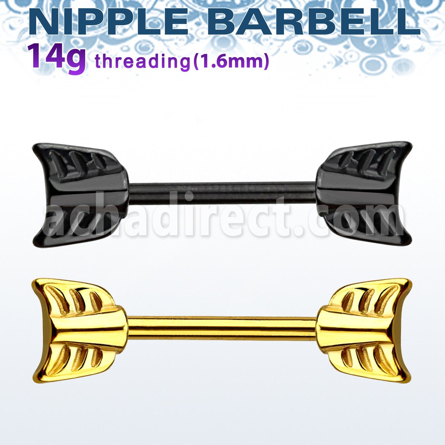 nptsh7 pvd 316l steel nipple barbell w casted steel arrow ends