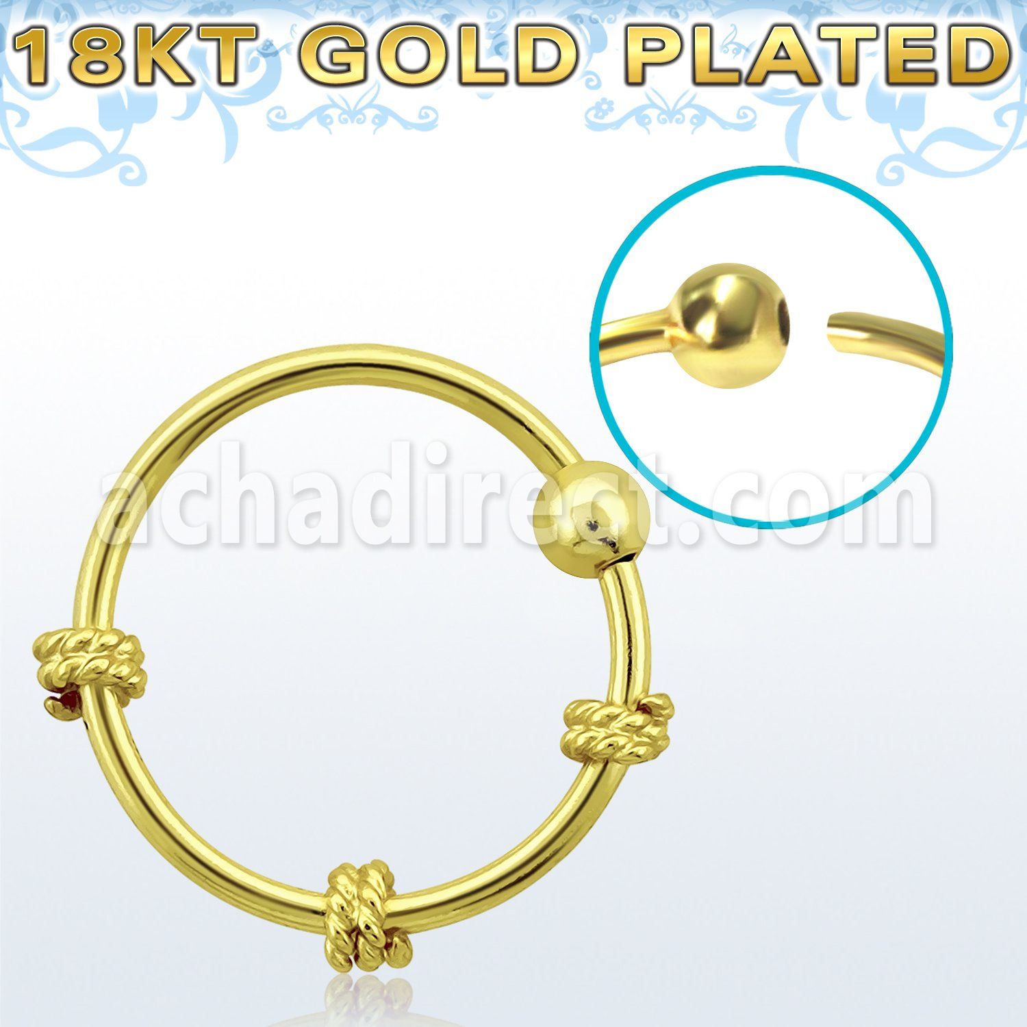 nr27rg tri twisted wire designed gold silver nose hoop w ball