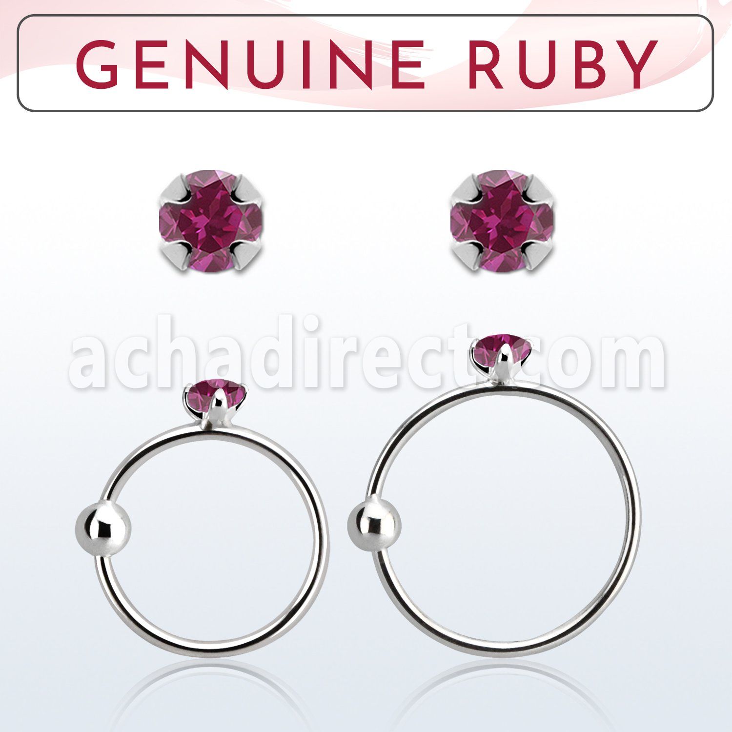 nrge5 925 silver nose hoop w 2mm prong set ruby stone