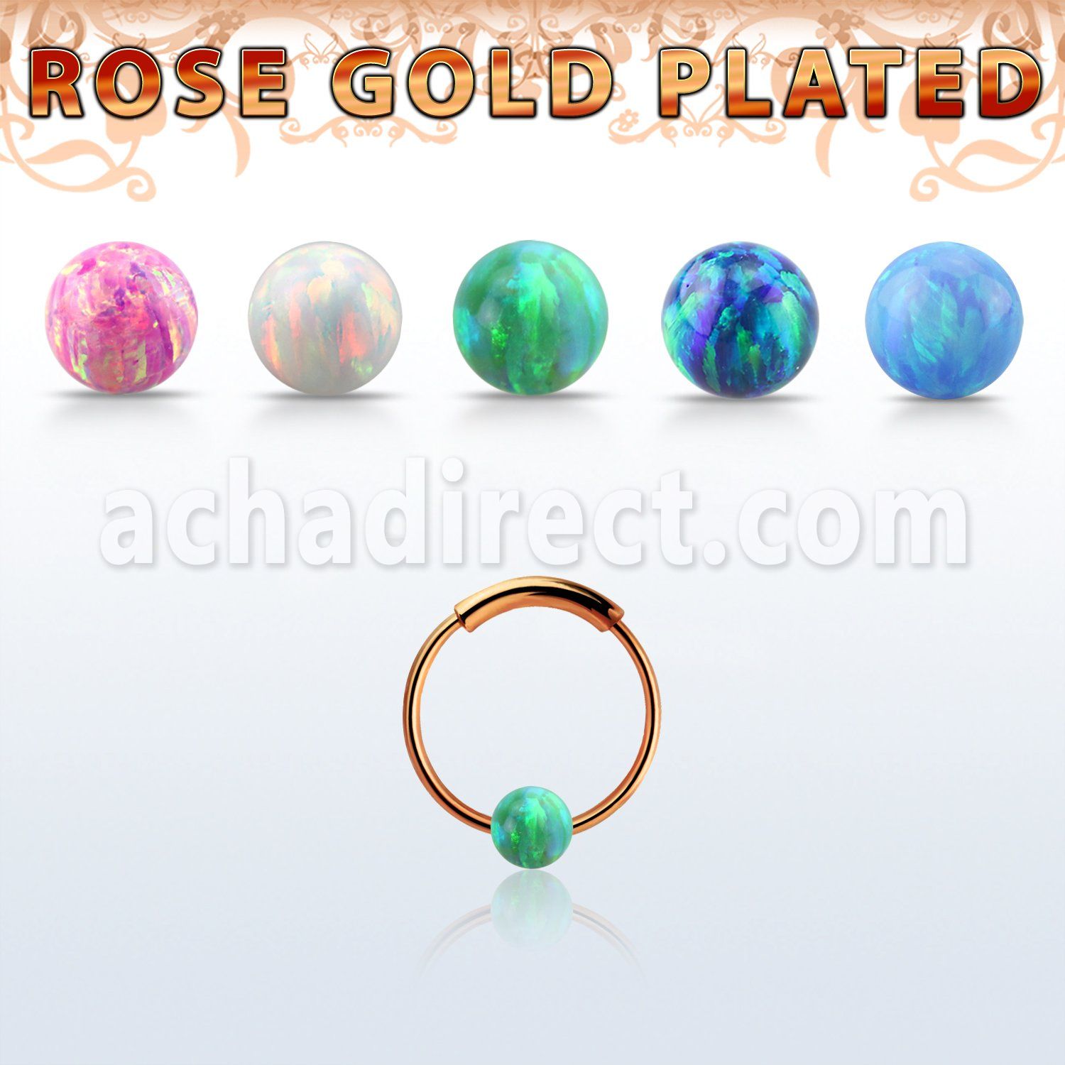 ns02rso rose gold silver endless nose hoop 3mm opal ball 10mm