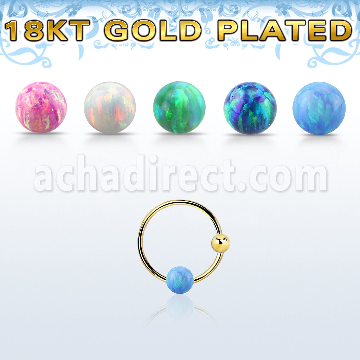 ns06rgo gold silver nose hoop w ball 3mm opal ball 10mm
