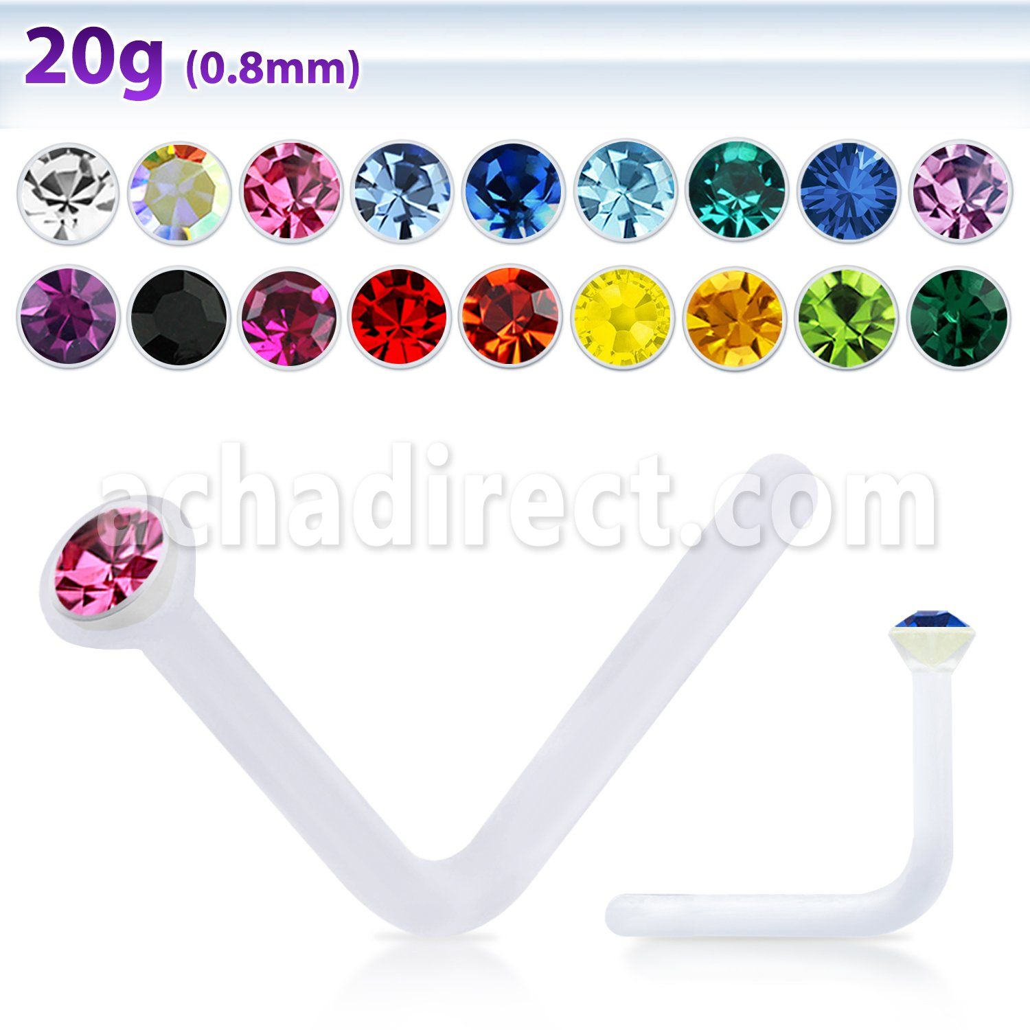 nsac2 clear acrylic nose stud with a 1 5mm round crystal top