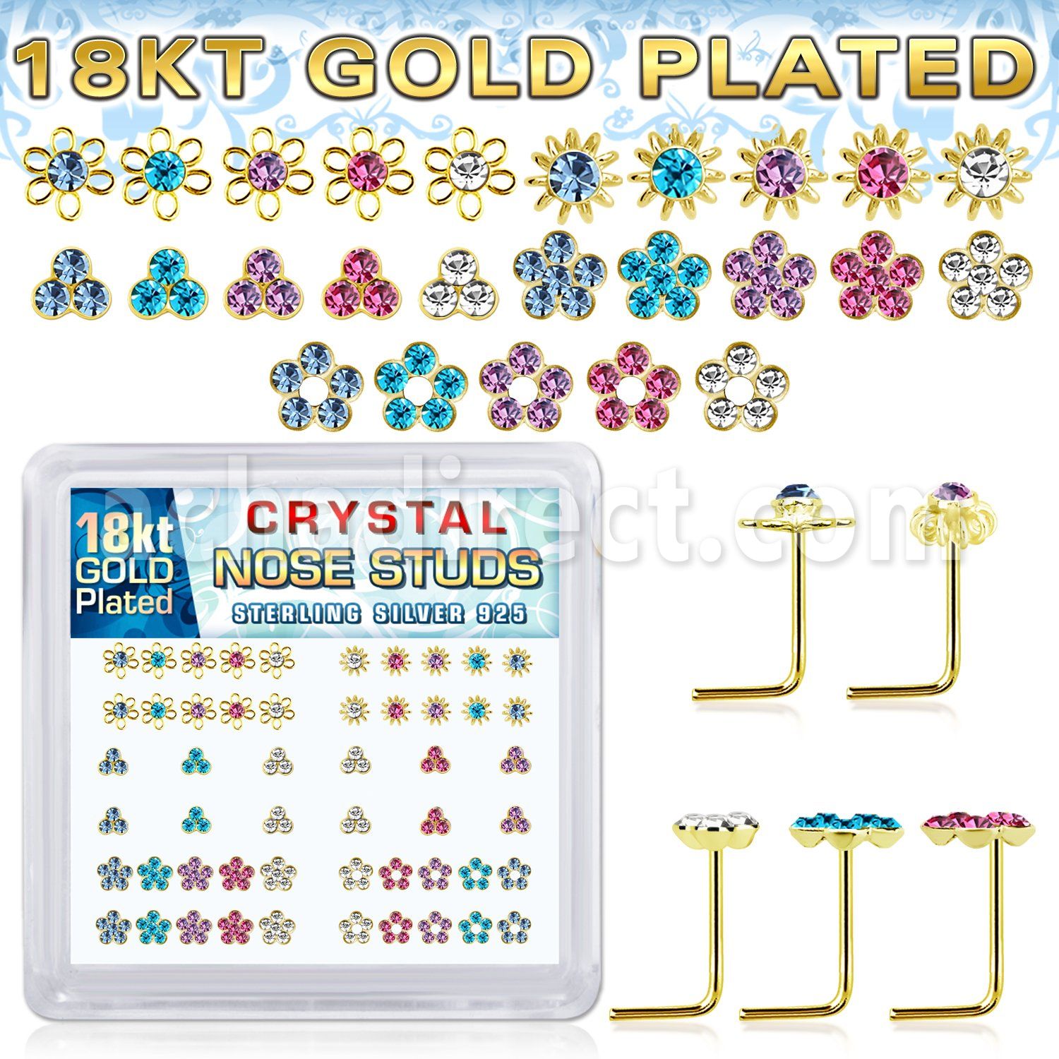 nsbxm7mg 18k gold plated silver nose studs color flower 52