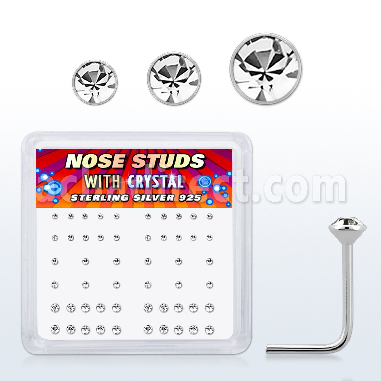 nsbxmc box of silver nose studs w 1 3 1 5 1 8mm crystals