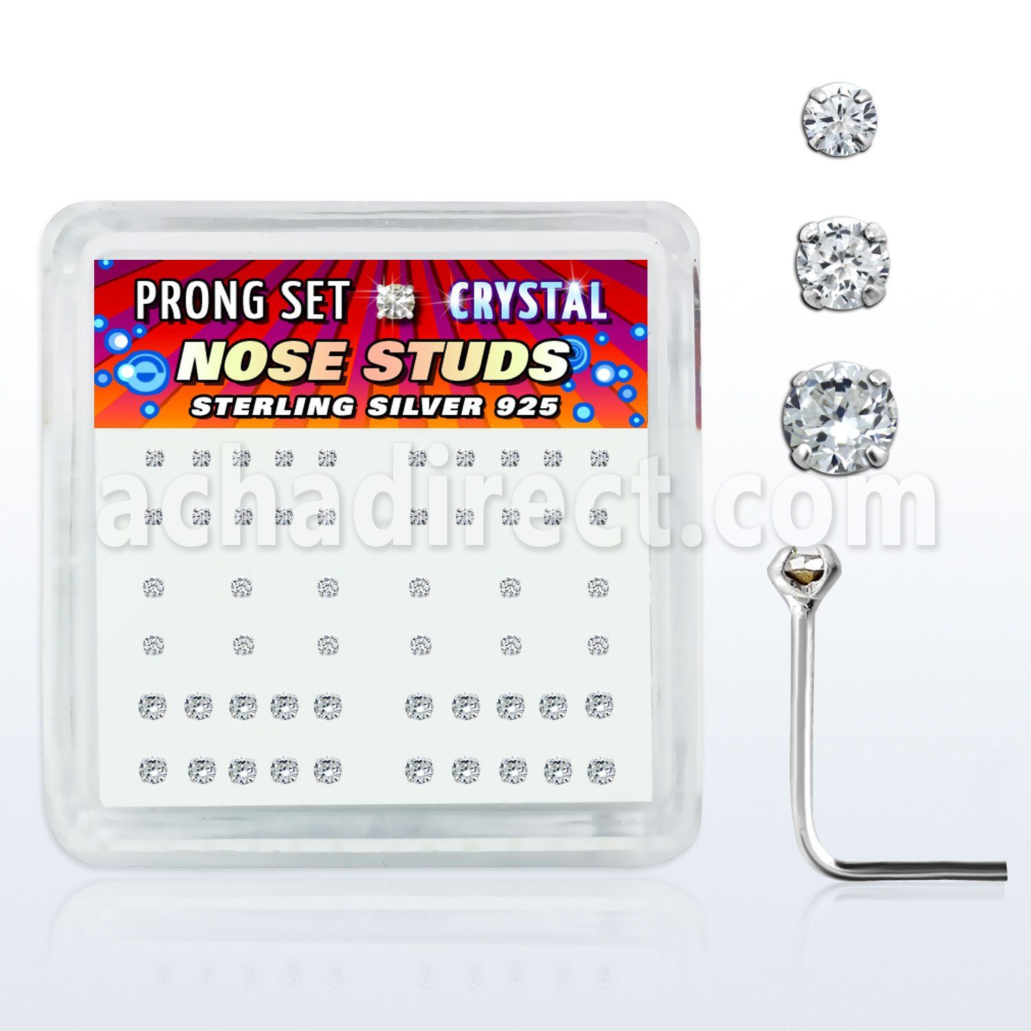 nsbxpbc box of silver nose studs w 1 4 1 5 2mm crystal tops