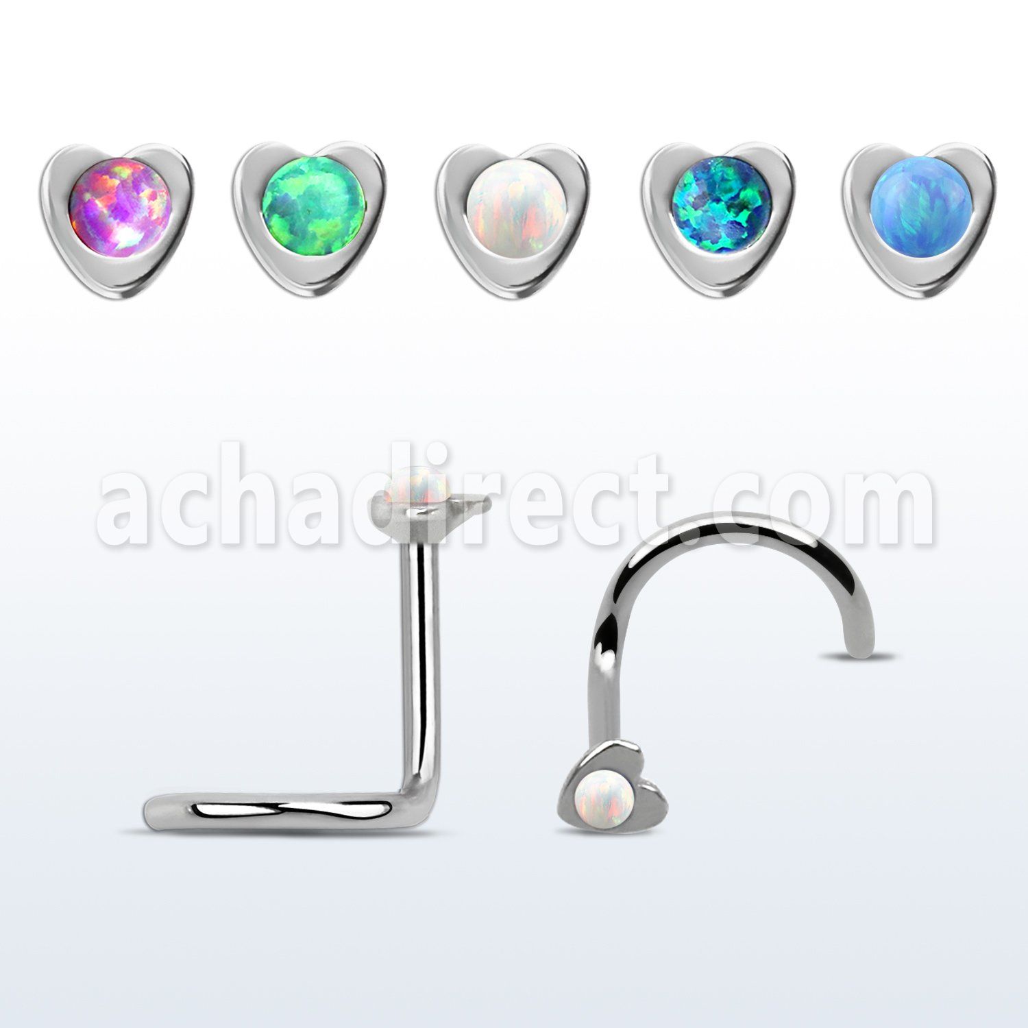 nschtop 316l steel nose screw w heart top synthetic opal