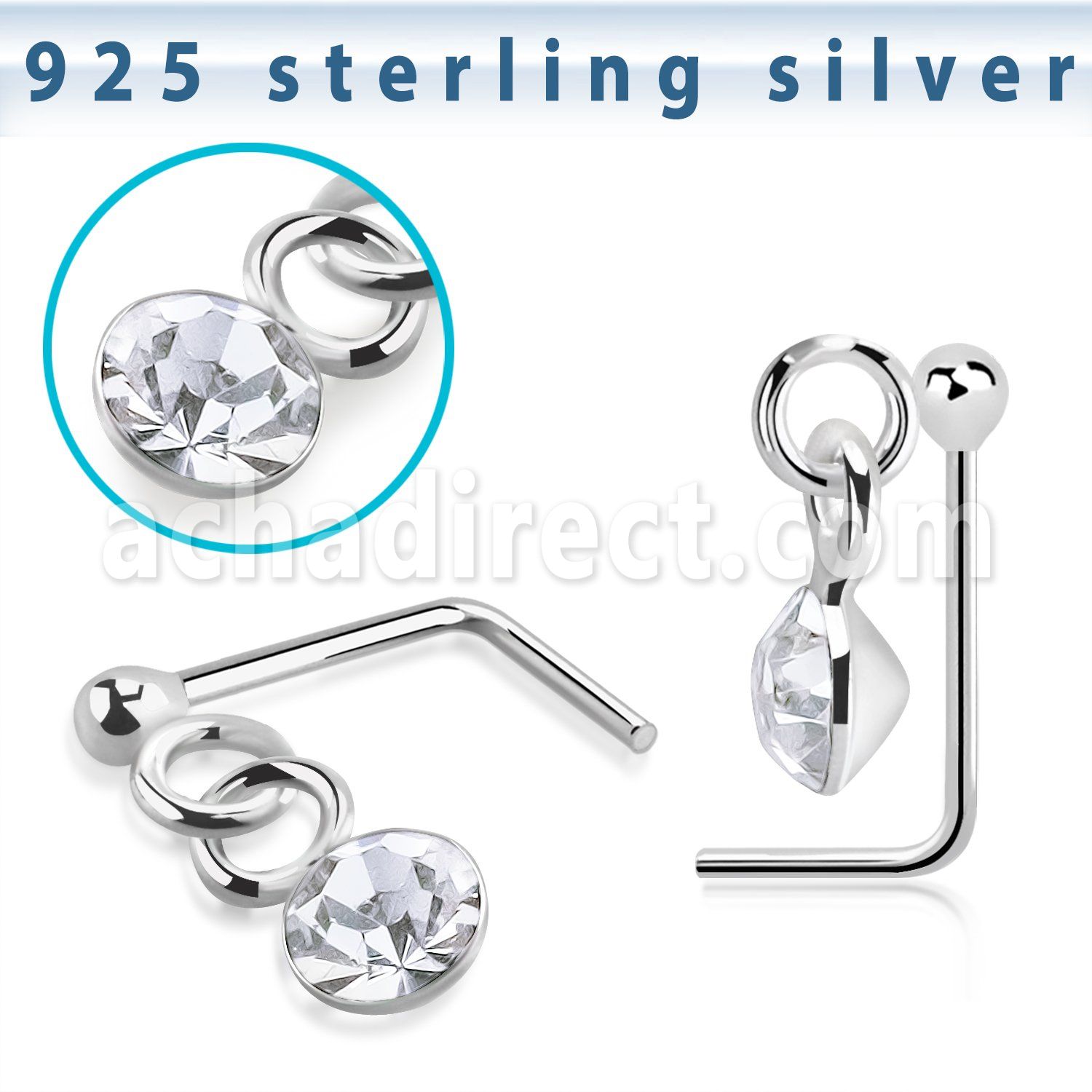 nsdvm1 925 sterling silver nose stud ball dangling crystal