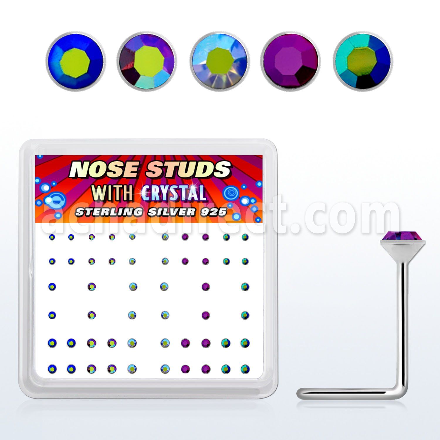 nsmabm silver nose studs with 1 4 1 5 1 8mm assorted crystals