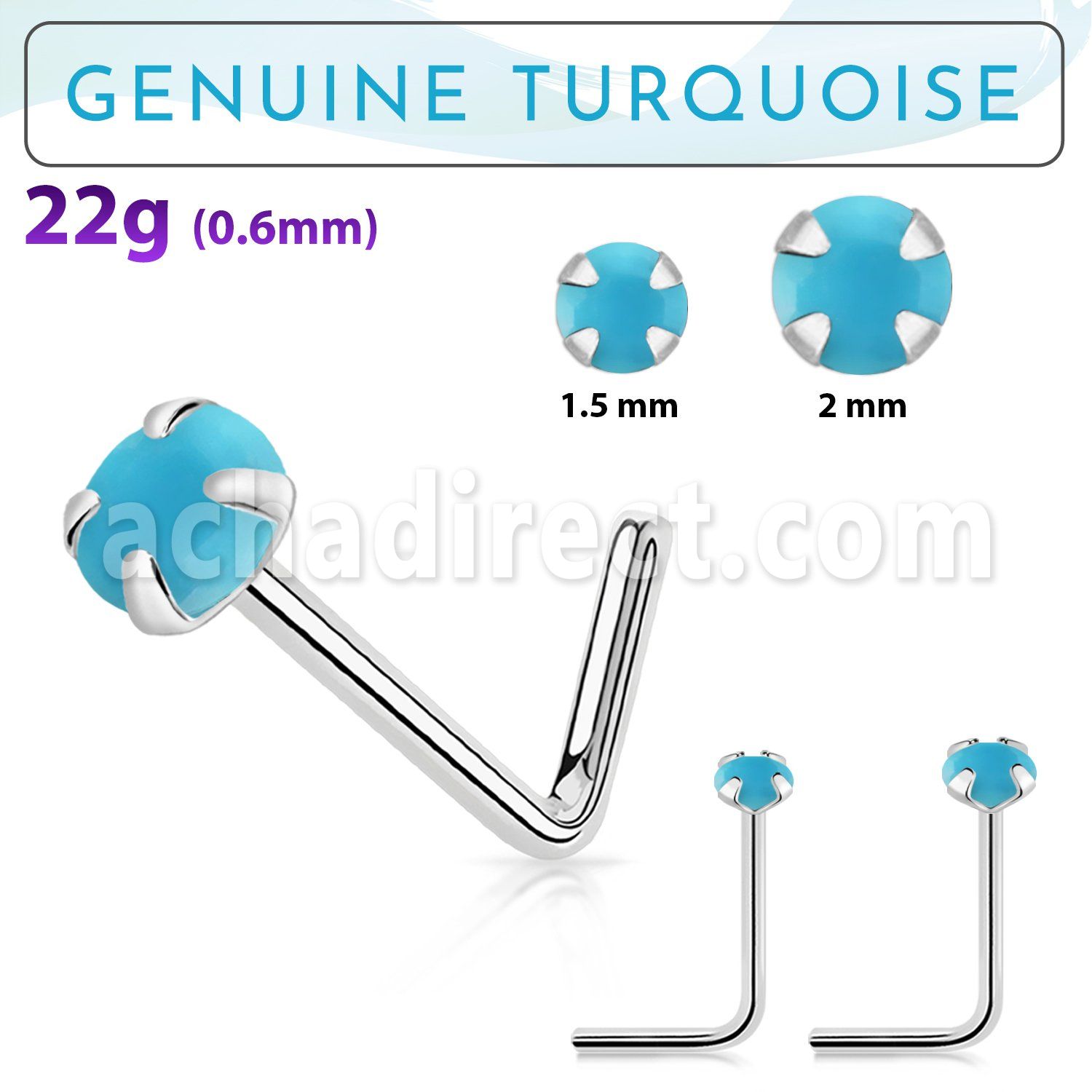 nspge7 925 silver nose stud w turquoise