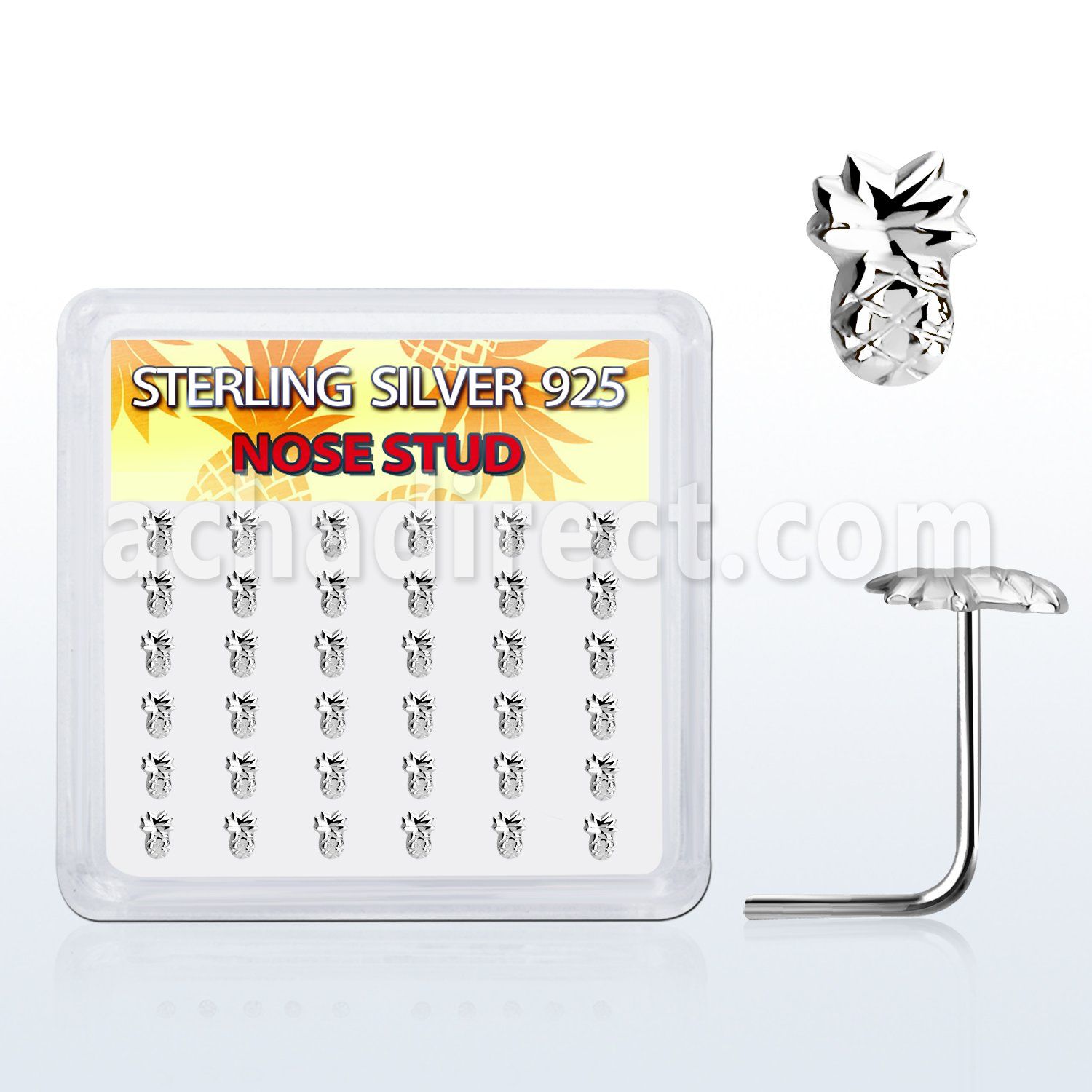 nsvpa36 display w silver nose studs w a pineapple shaped tops