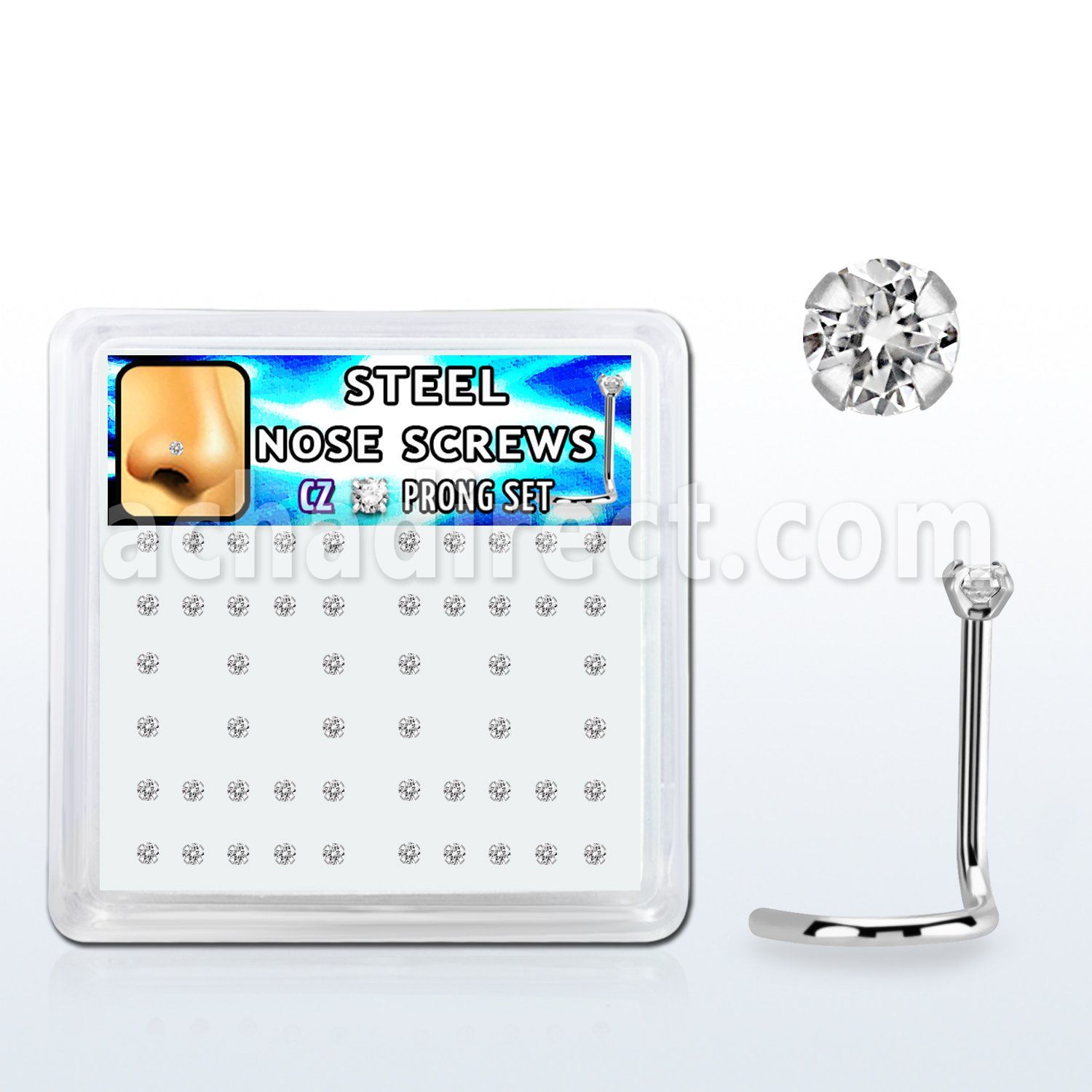 nswz15xc box w 316l steel nose screws, 20g w prong set 1.5mm cz