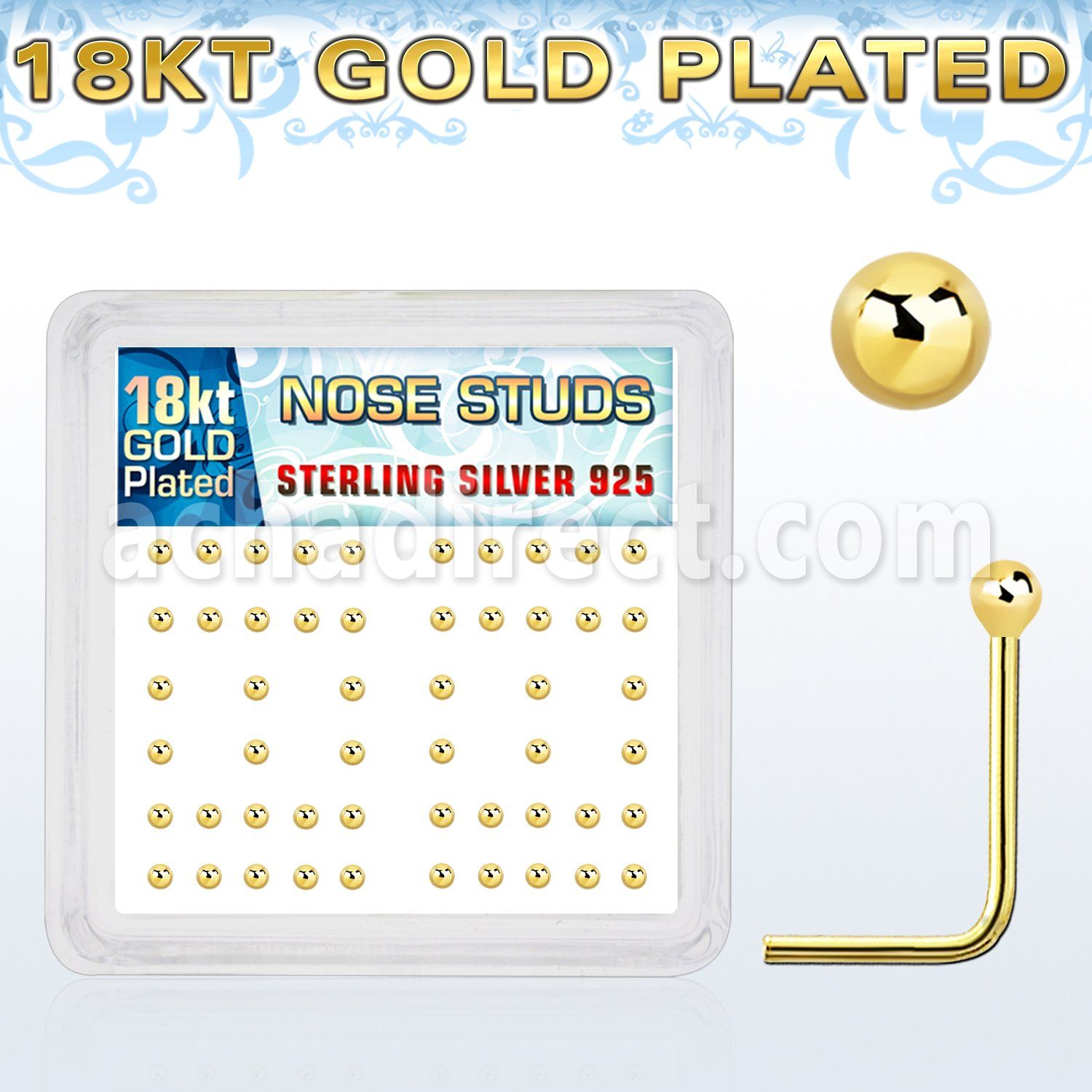 nsx18b2 box of gold silver nose studs w 2mm ball shaped top