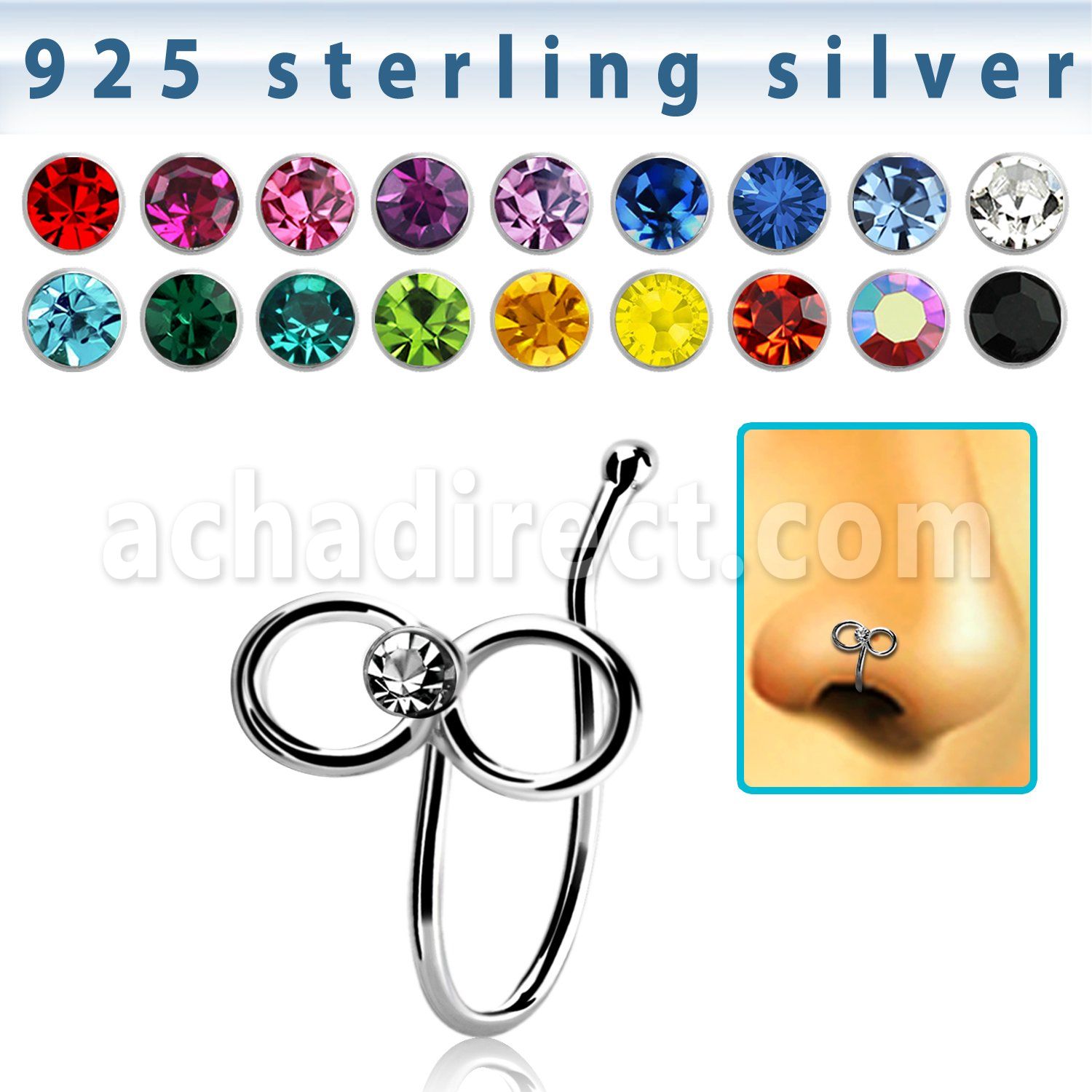 nvcl6 silver fake nose clip w a infinity top w crystal