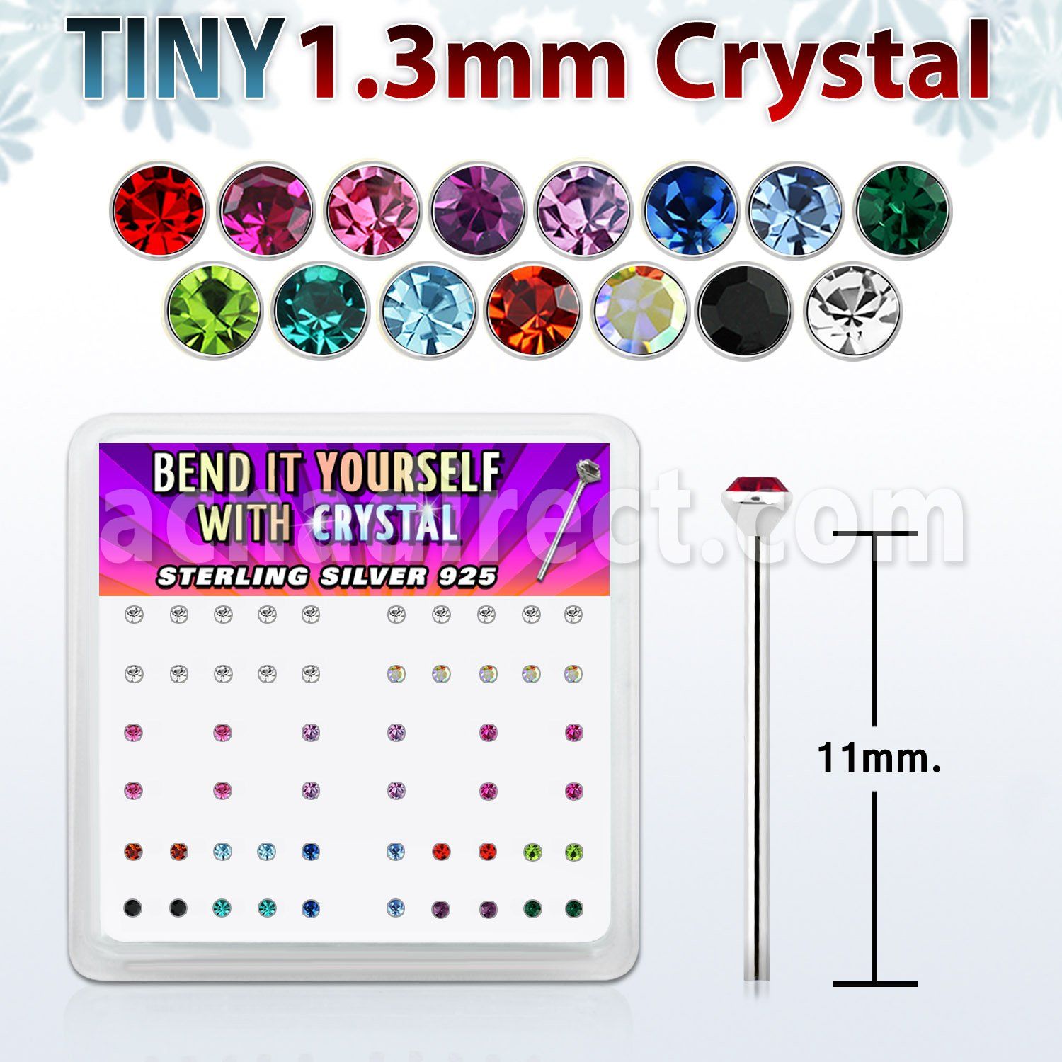 ny6mx box of silver bend it nose studs w 1 25mm crystal tops