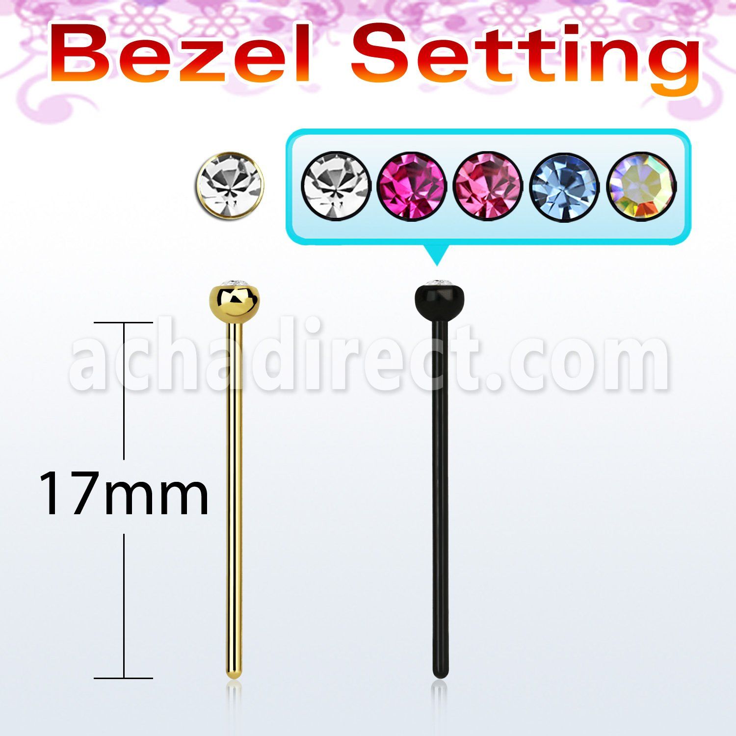 nycbt25 anodized unbend steel nose screw w bezel set crystal