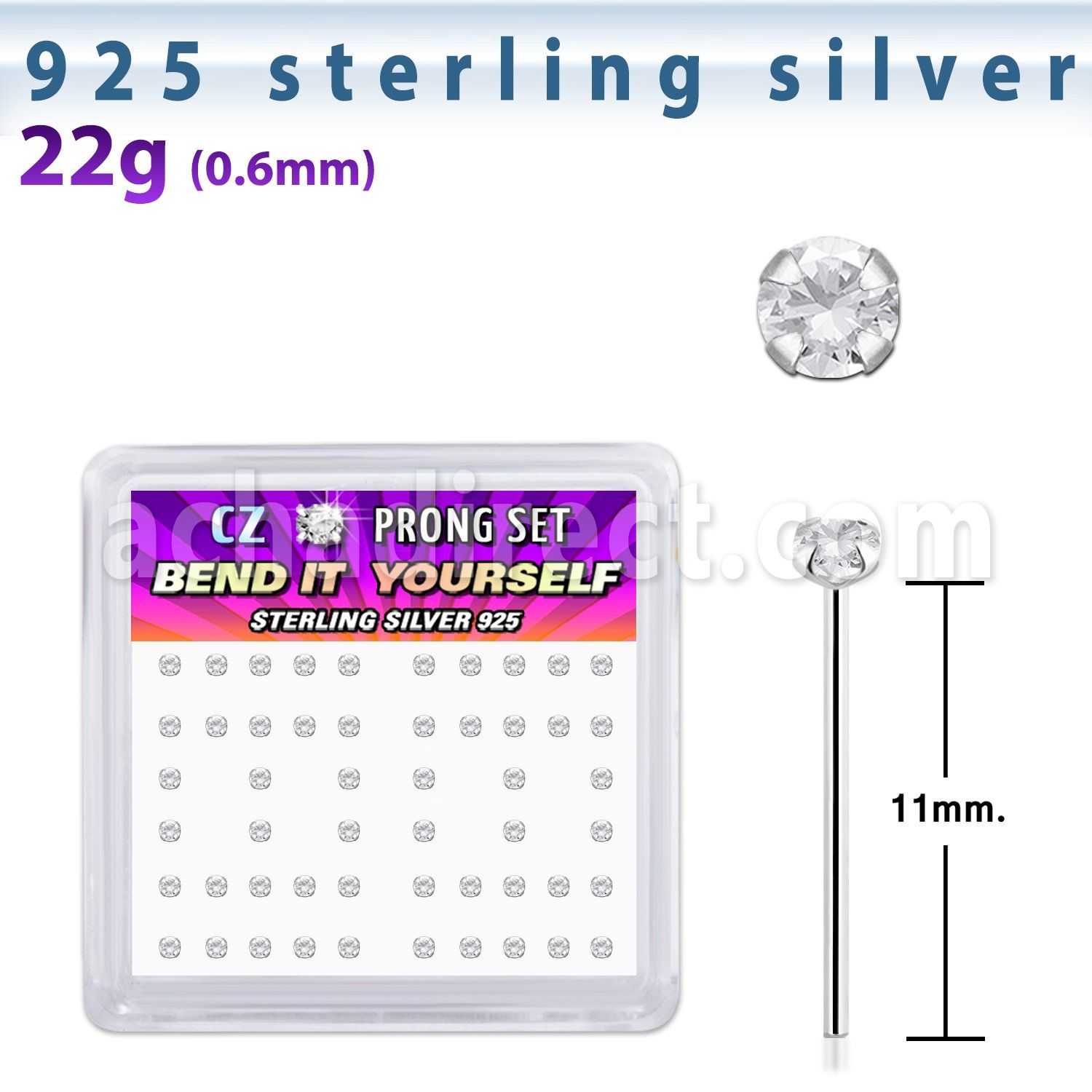 nyczbxc silver bend it nose studs with 2mm round prong cz