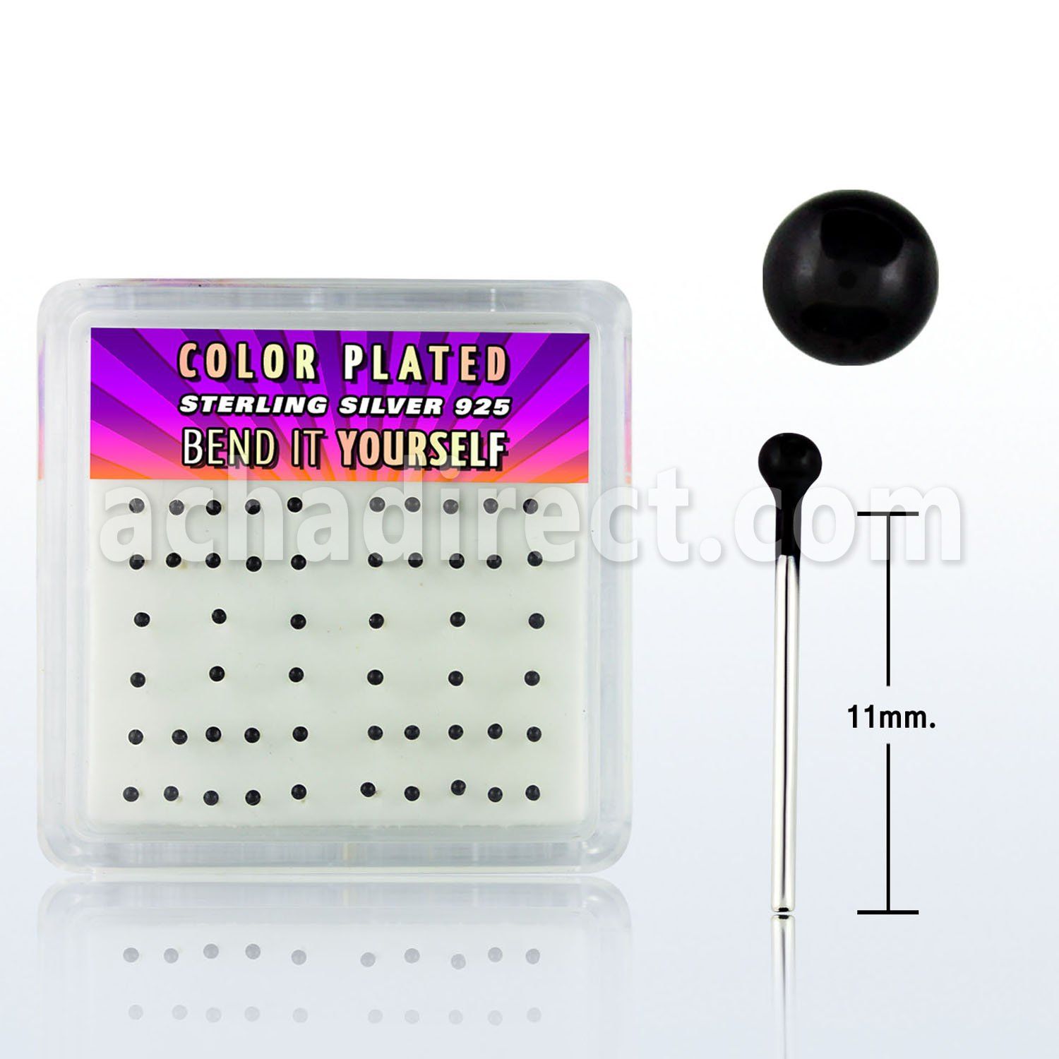 nykbbx silver bend it nose studs with 1 5mm black ball tops