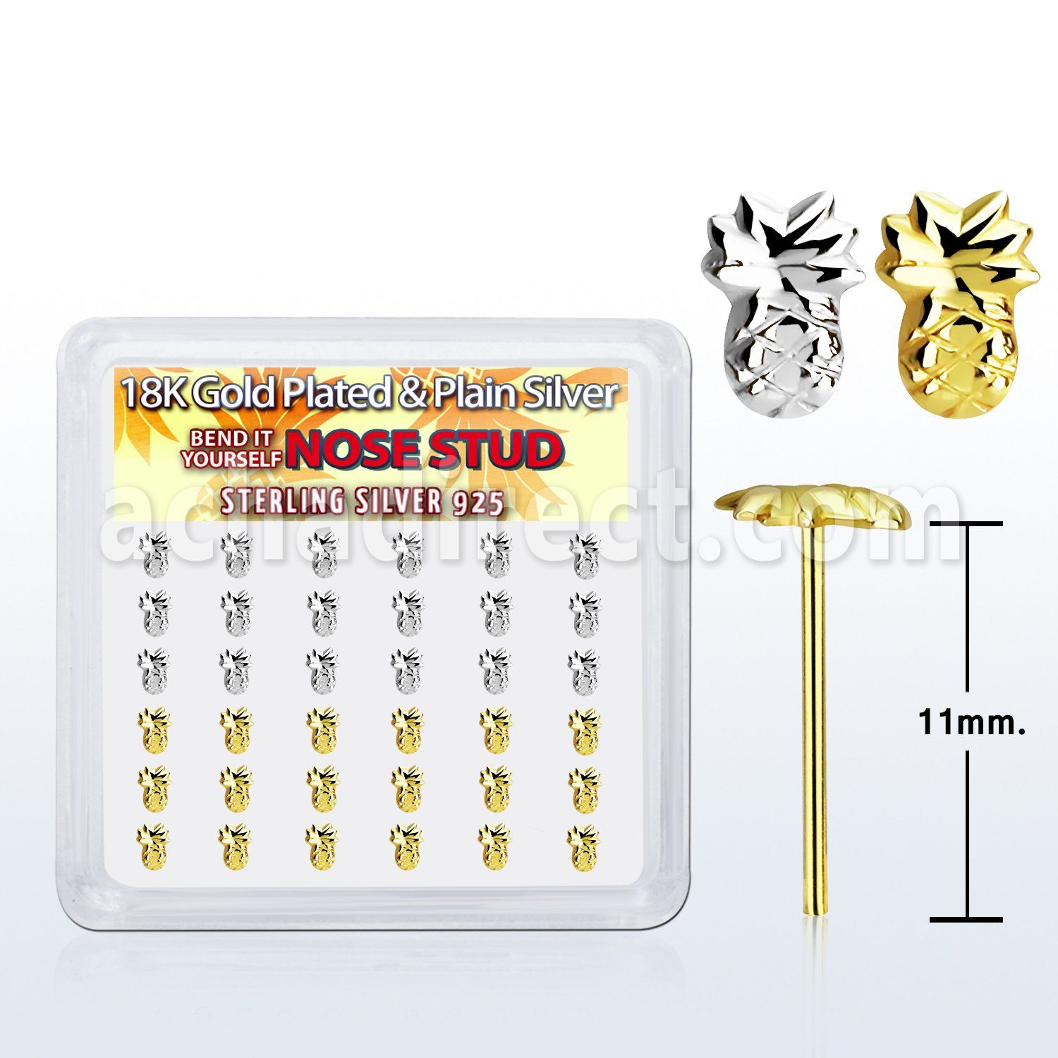 nympa36 box silver bend it nose stud gold plain pineapple top