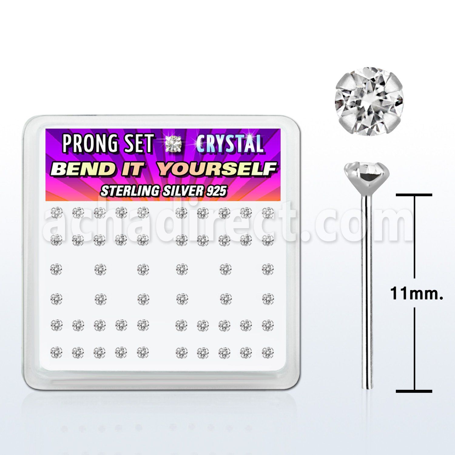 nyp14cx box w silver bend it nose studs w 2mm round crystals