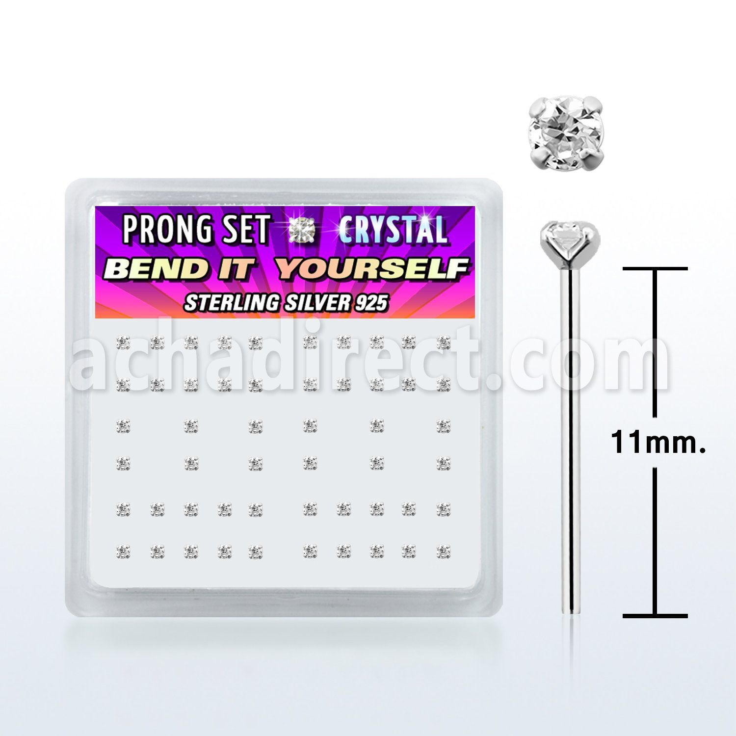 nypbc silver bend it nose studs with 1 5mm prong crystals