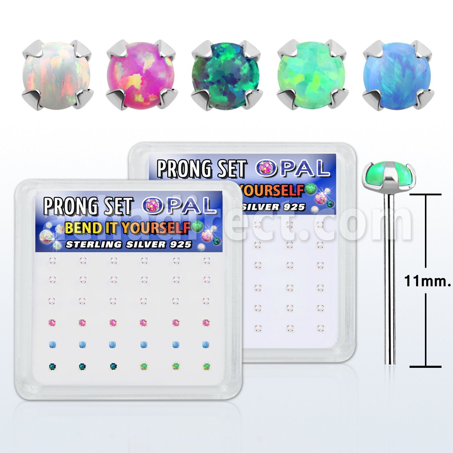 nypo15 box silver bend it nose studs w prong set synthetic opal