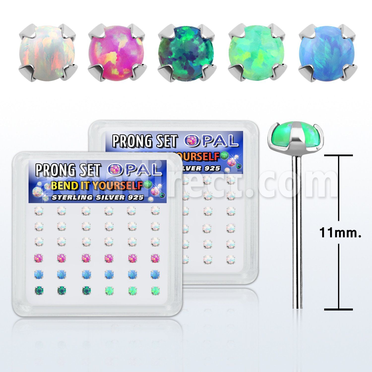 nypo25 box w 36 pc of silver bend it nose studs w 2.5mm opals