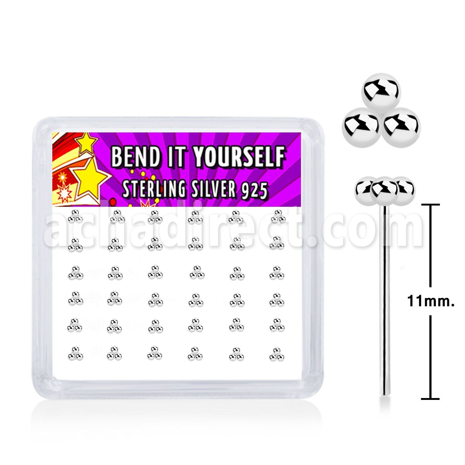 nytsv36 925 sterling silver bend nose studs balls 36pcs