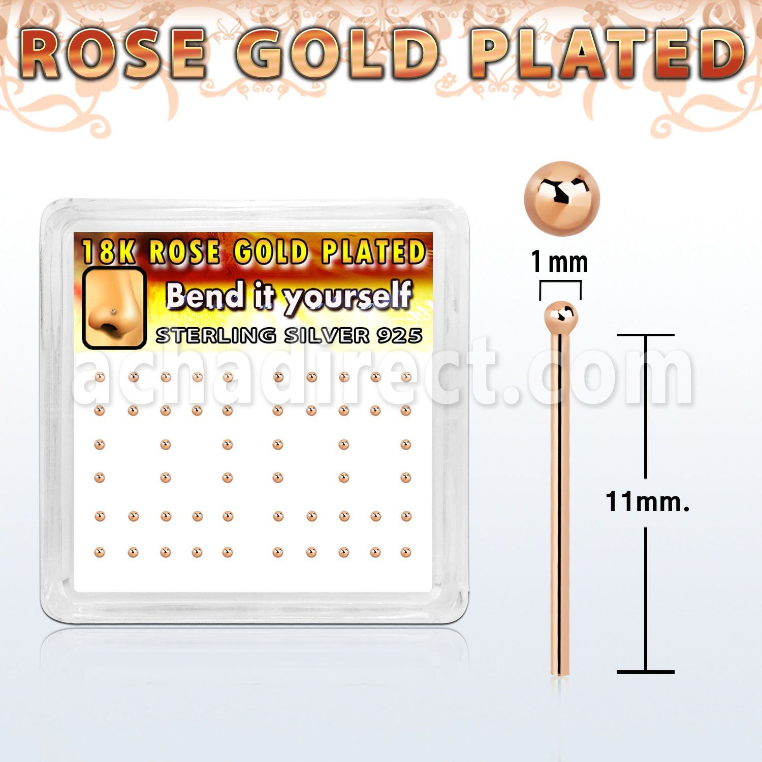 nyxrsb1 box w rose gold silver bend it nose stud w 1mm ball top