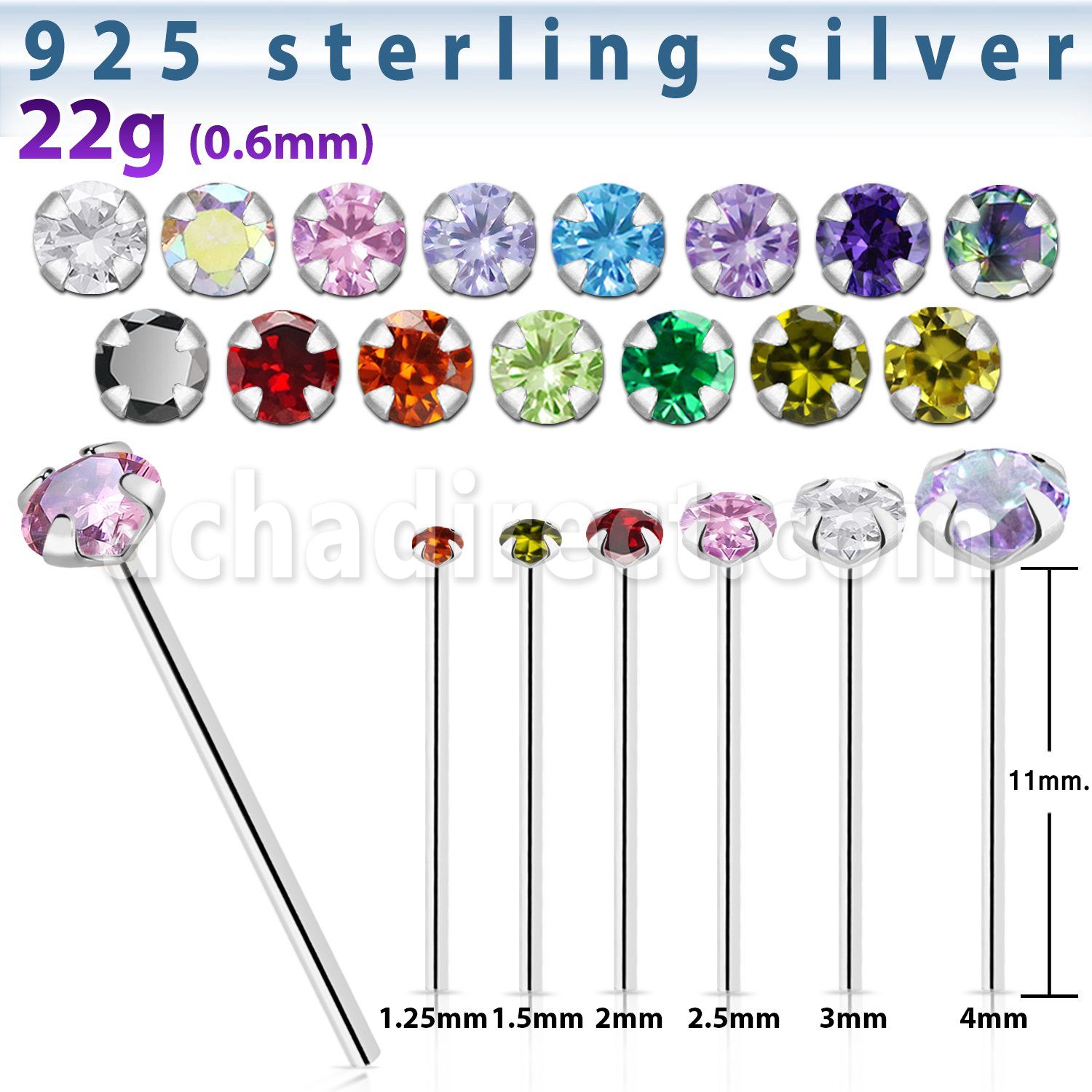 nyz silver bend it yourself nose stud 22g round cz