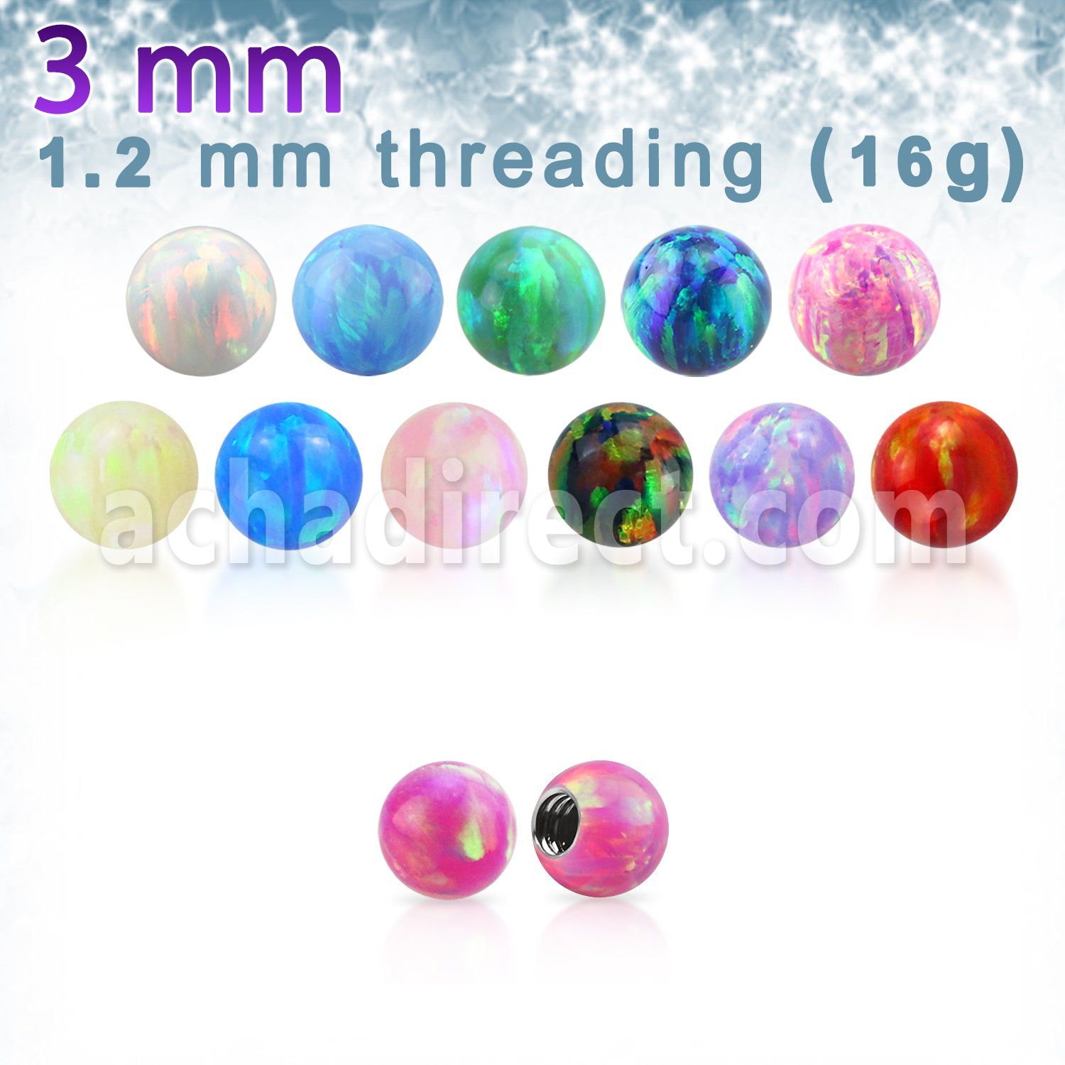 opi3 3mm synthetic opal ball with 16g (1.2mm) threading