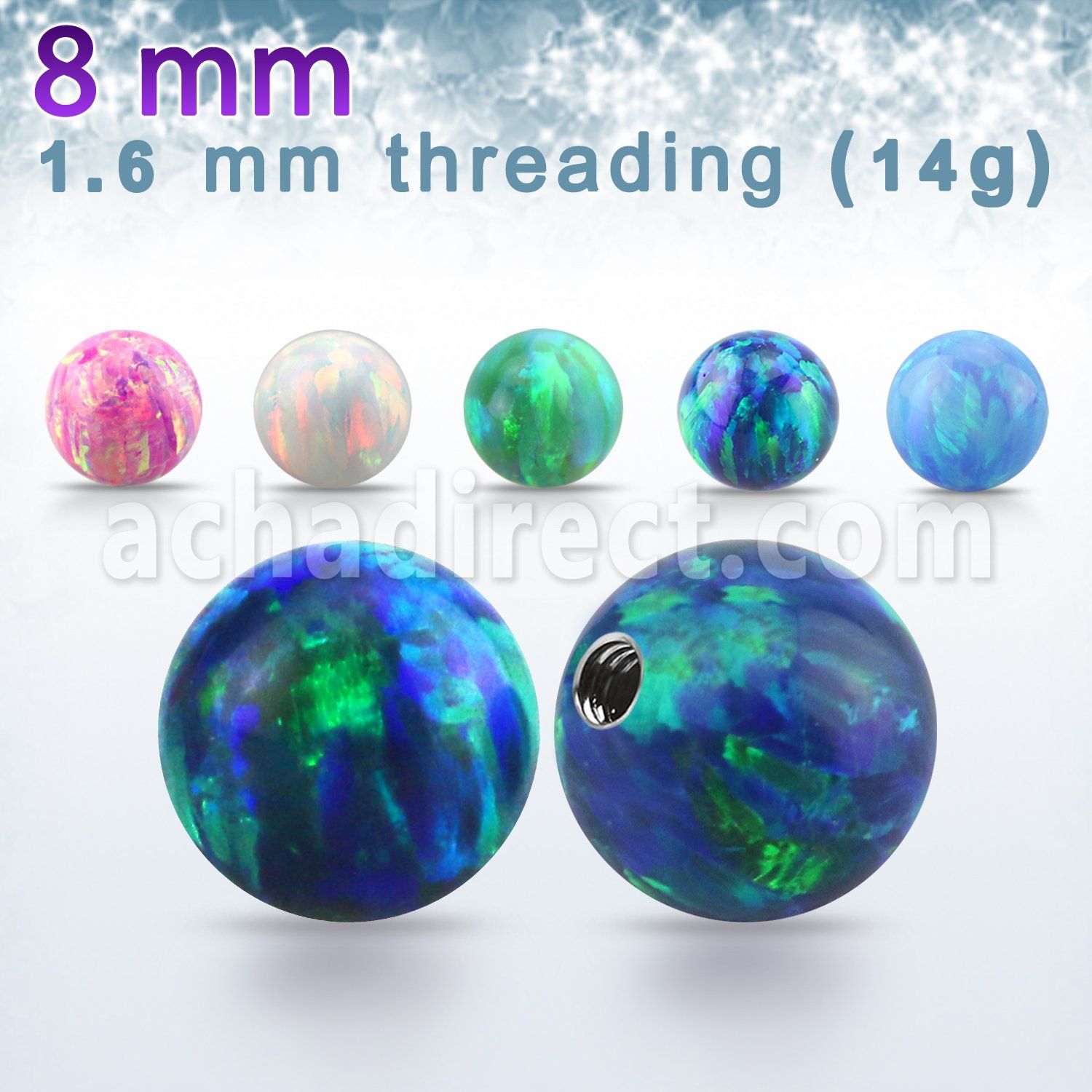 opi8 8mm synthetic opal ball with 14g (1.6mm) threading