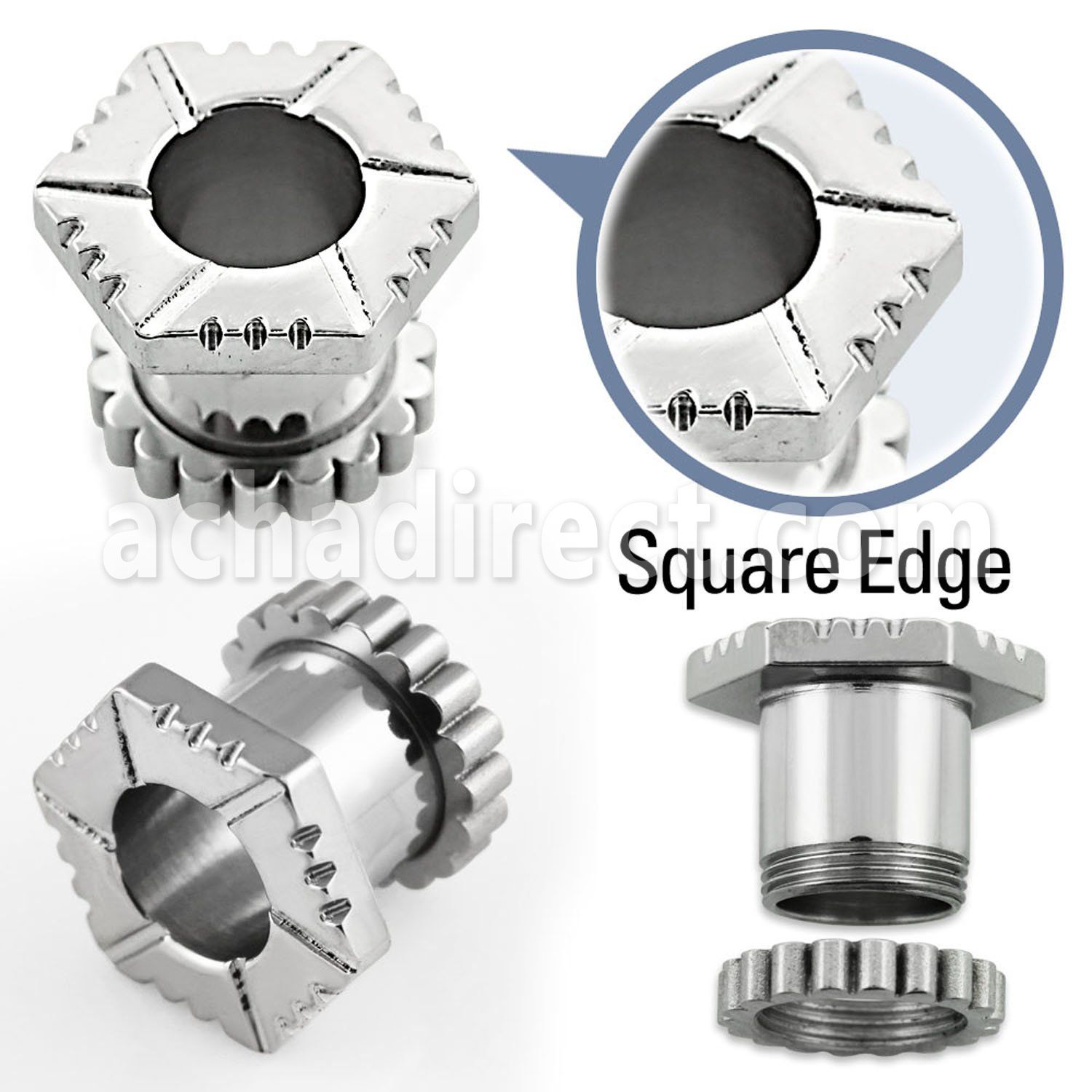 pcu polished 316l steel hexagonal cut screw fit flesh tunnel