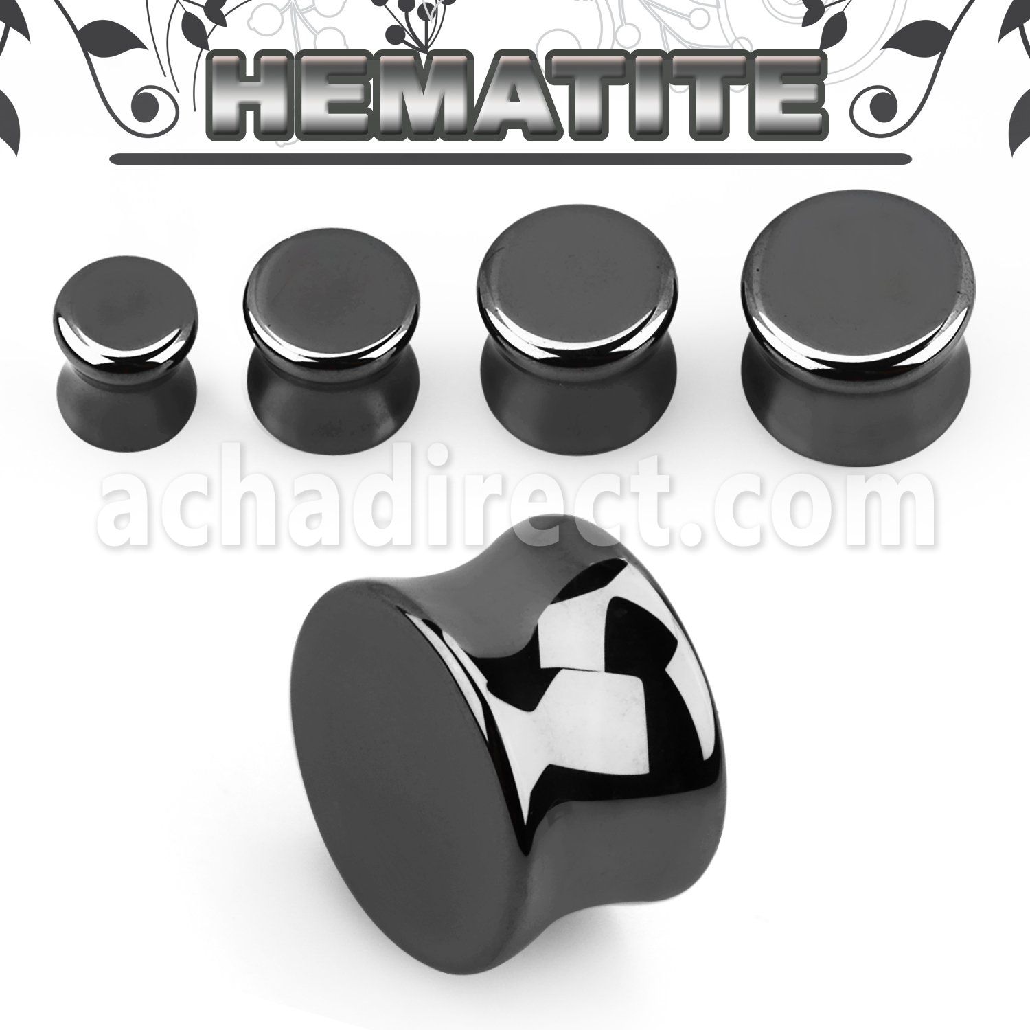 pgsee hematite double flared stone plug size 4mm 16mm