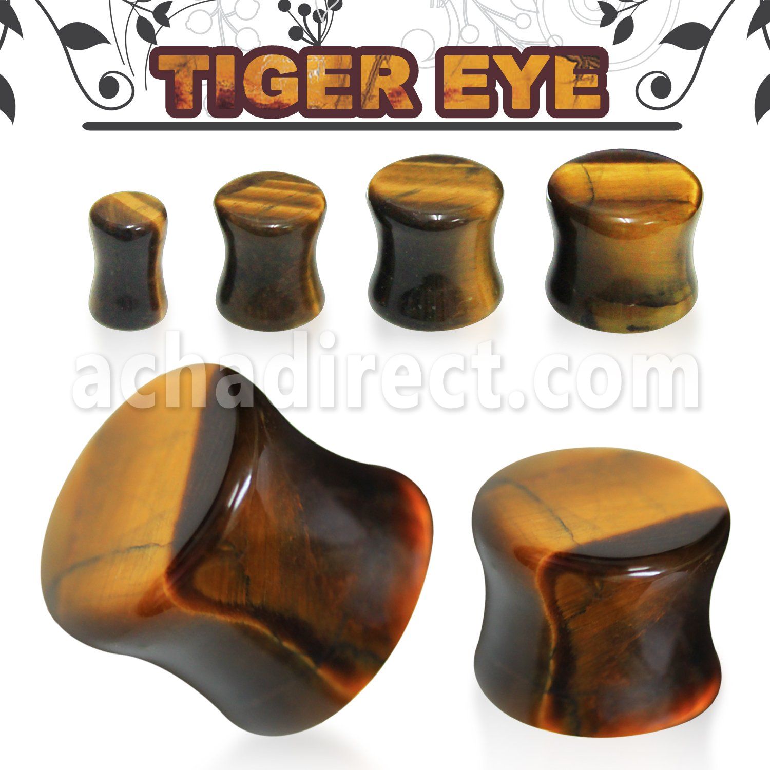 pgsm tiger eye stone double flared plug size 3mm 16mm
