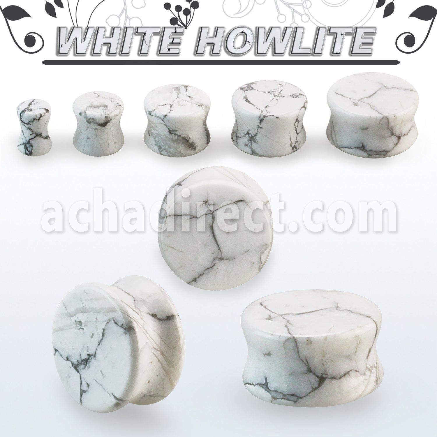 pgsnn double flared white howlite stone plug