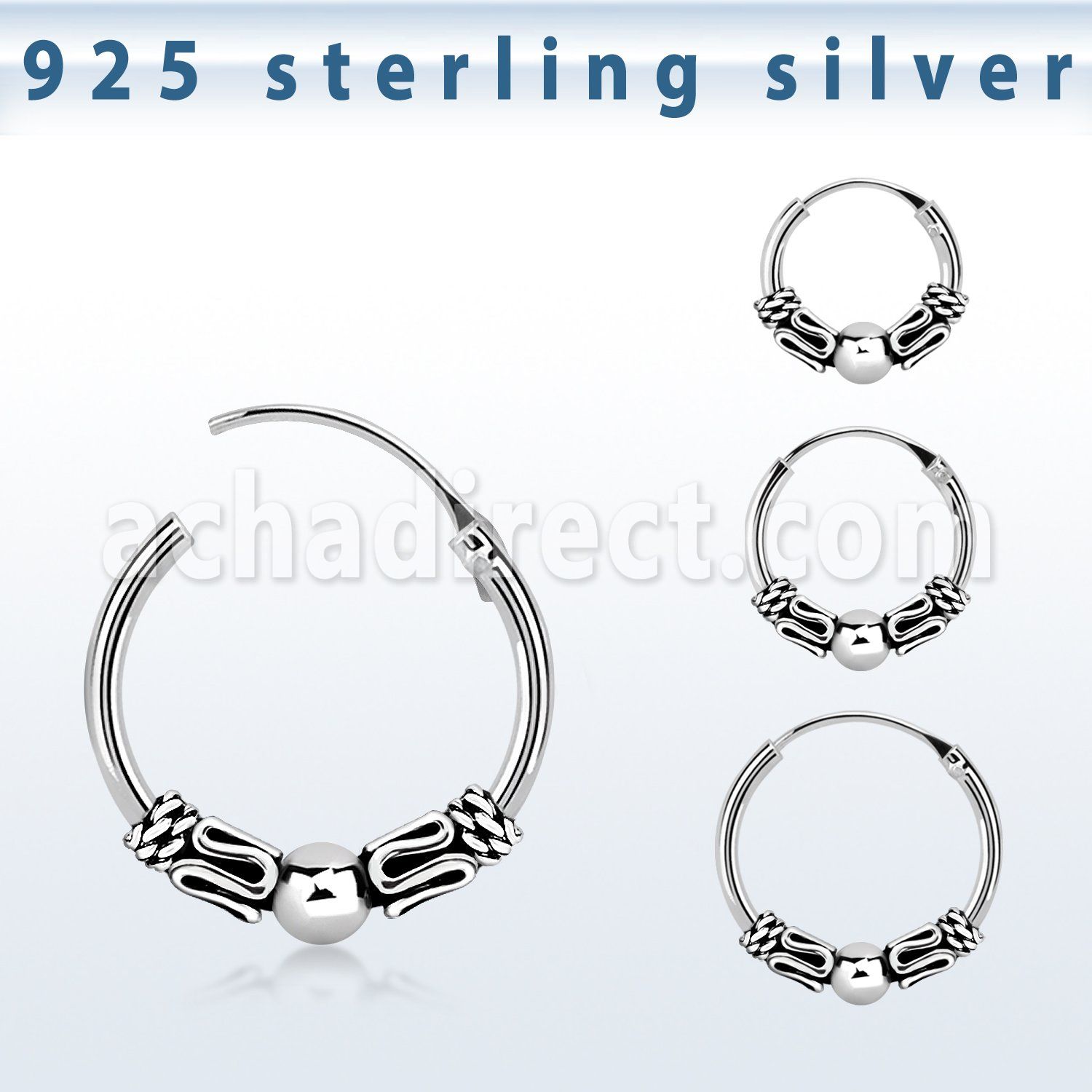 phoxa 925 silver bali style black oxidized hoop earrings
