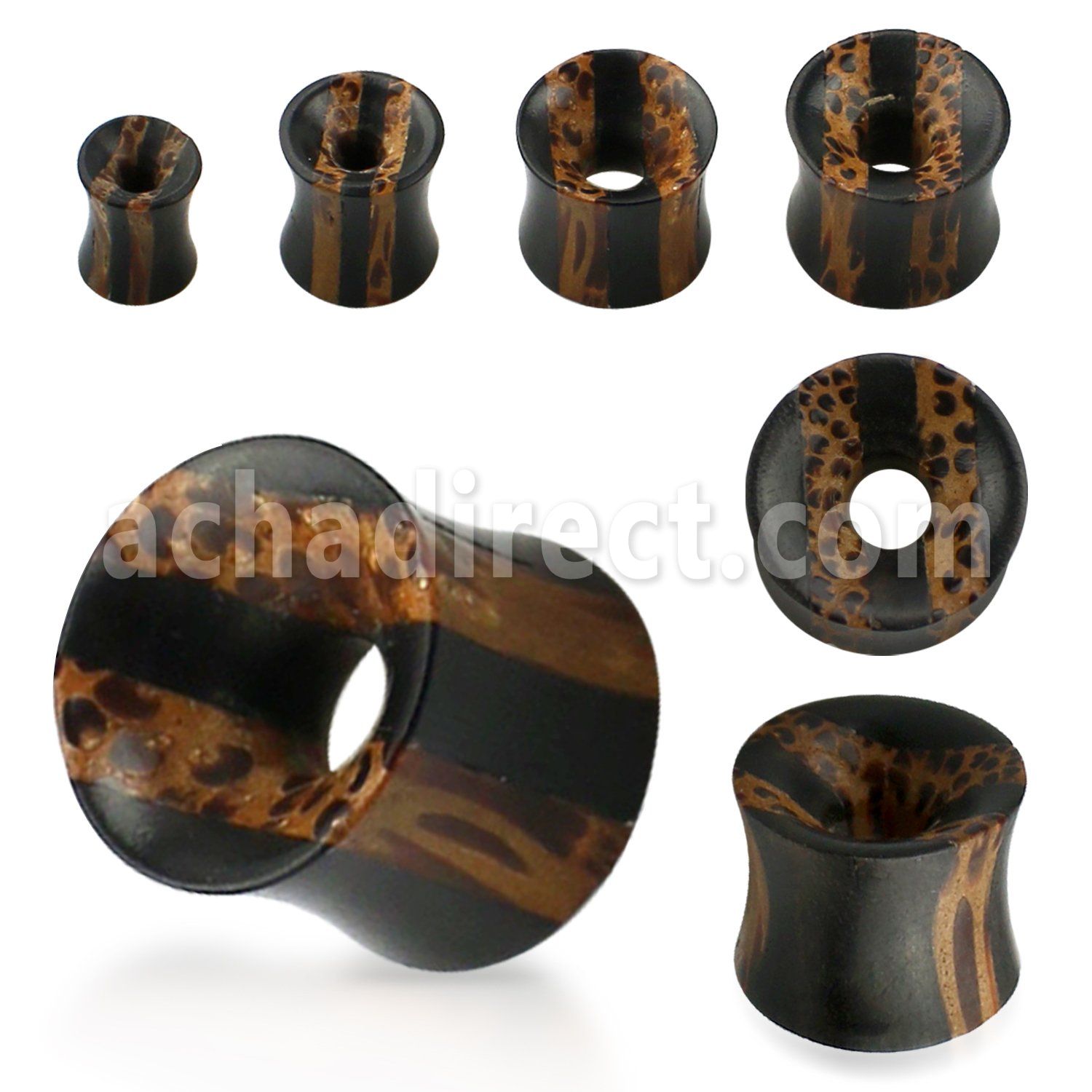 pkbo coconut areng wood striped double flared flesh tunnel