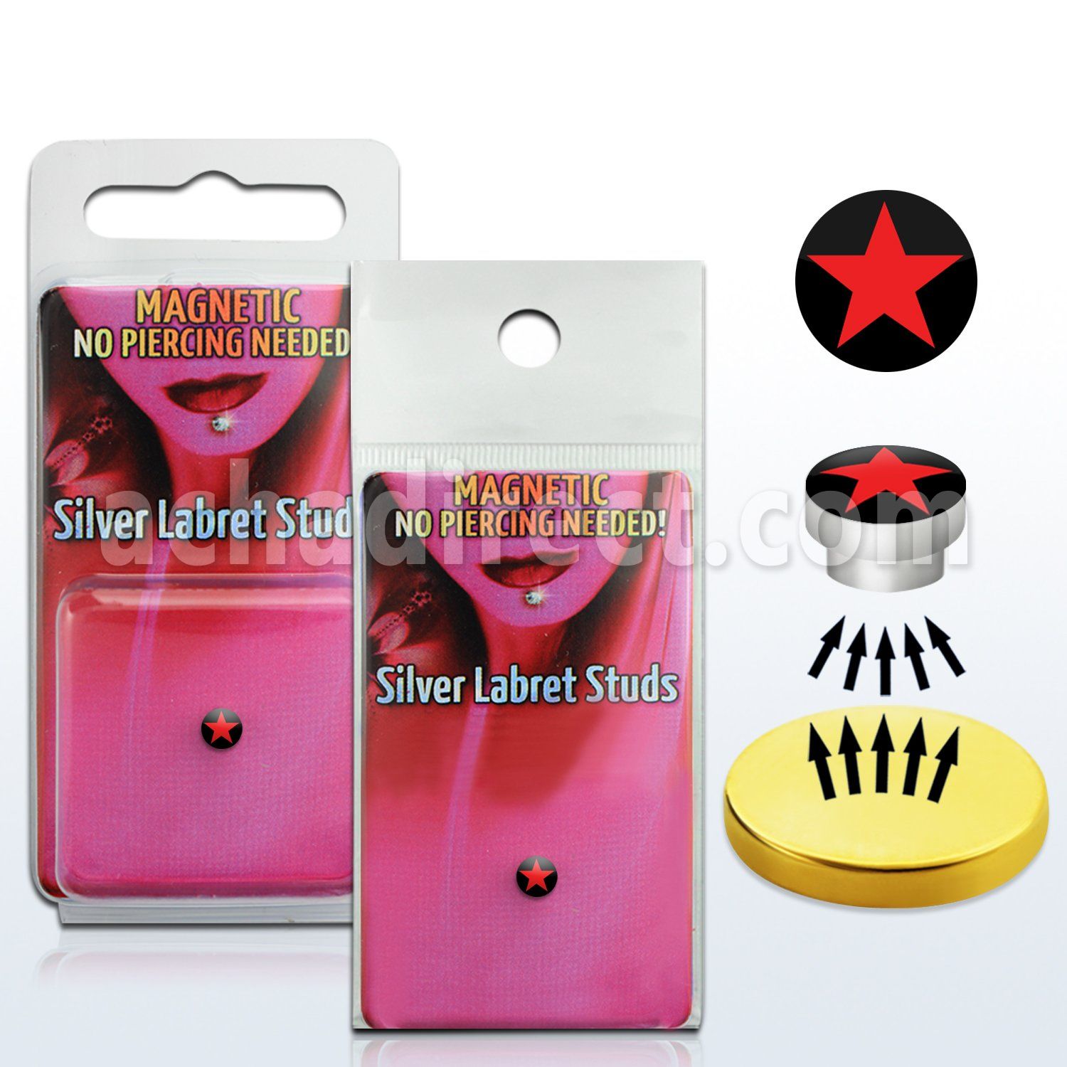 pkml1 silver magnetic fake labret stud with star on black logo
