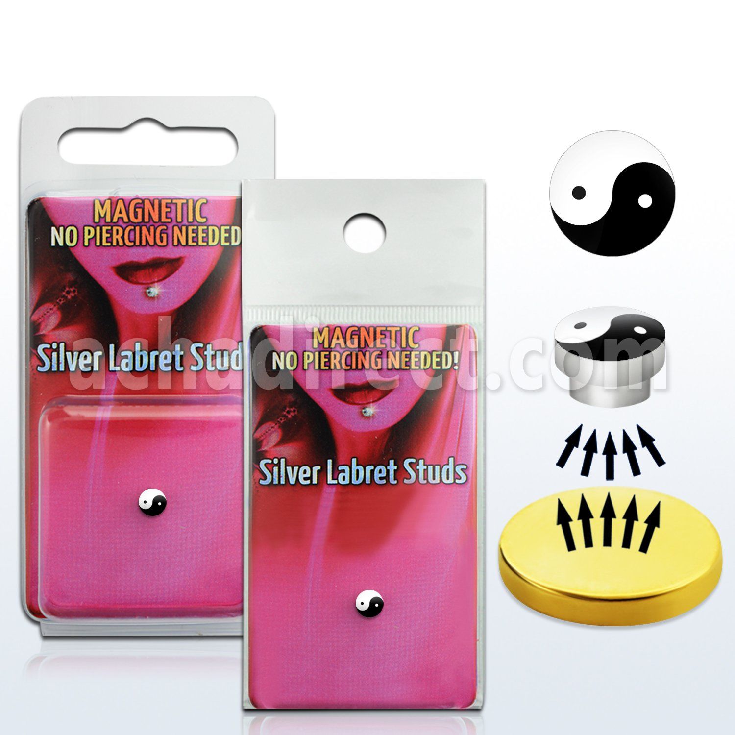 pkml3 silver magnetic fake labret stud with yin yang logo
