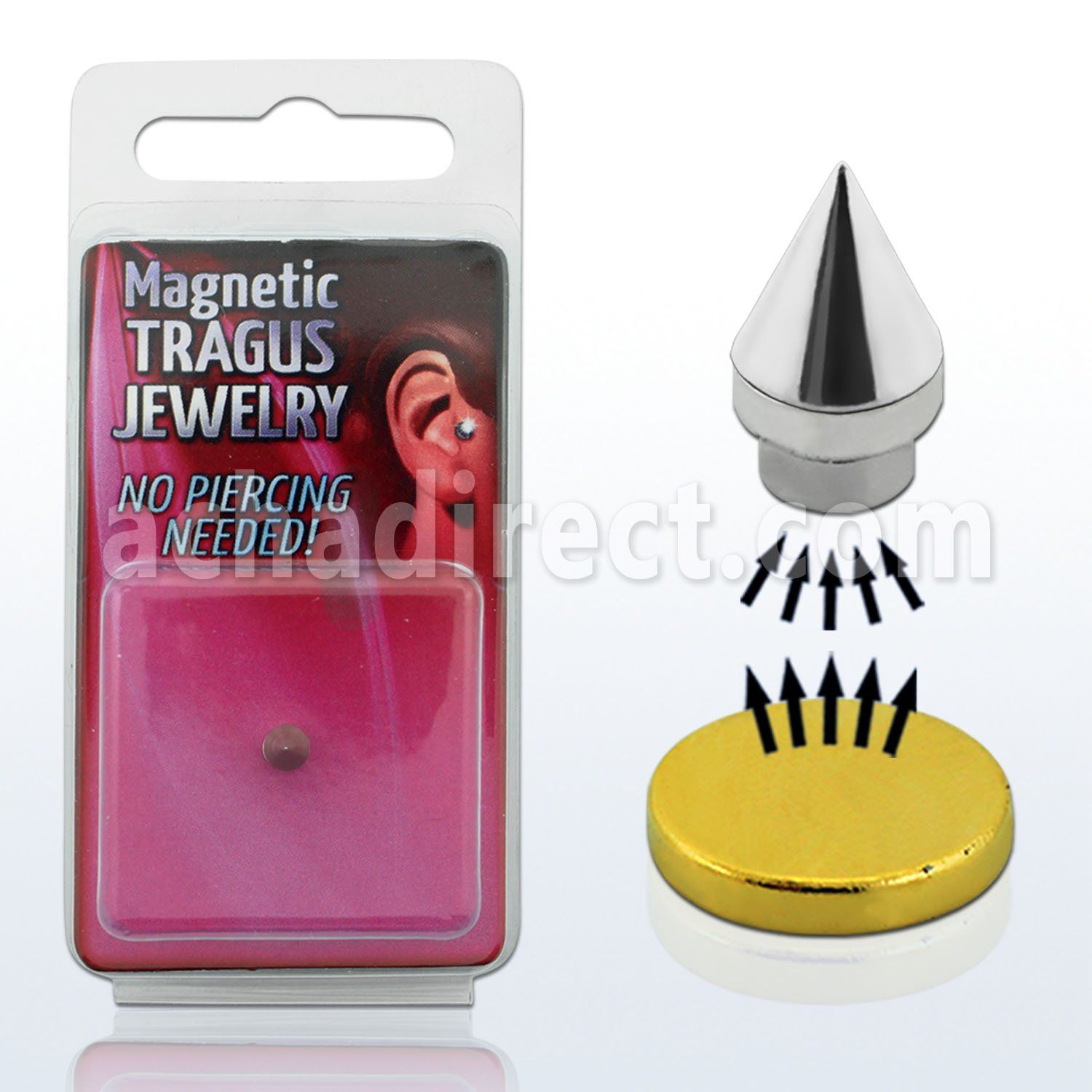 pktg2 3mm magnetic non piercing cone shaped tragus stud