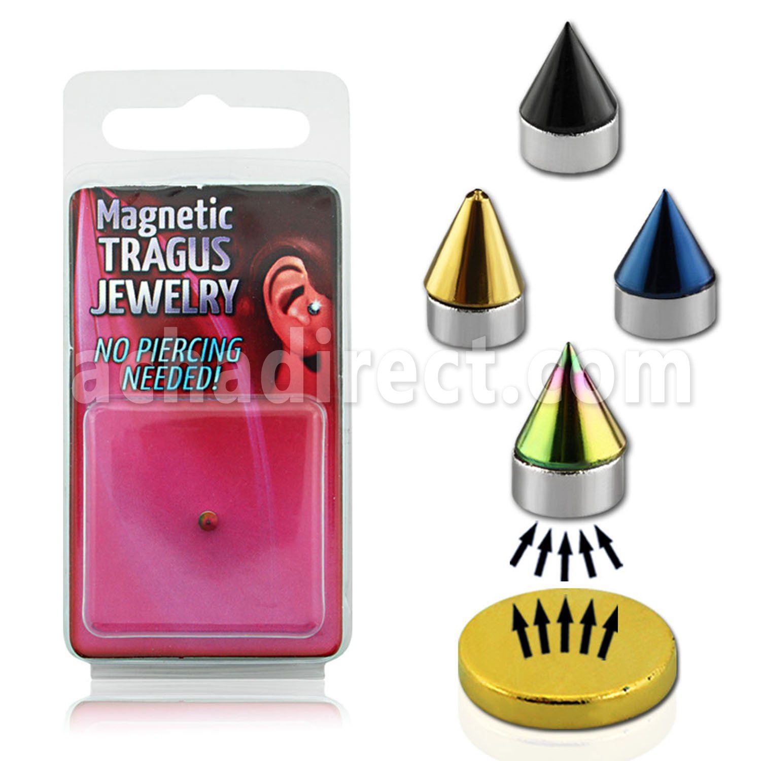 pktg4 4mm magnetic non piercing anodized cone tragus stud
