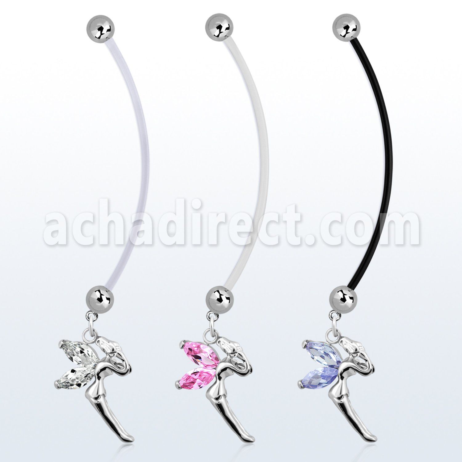 pndz103 pregnancy belly ring w dangling fairy w cz wings 