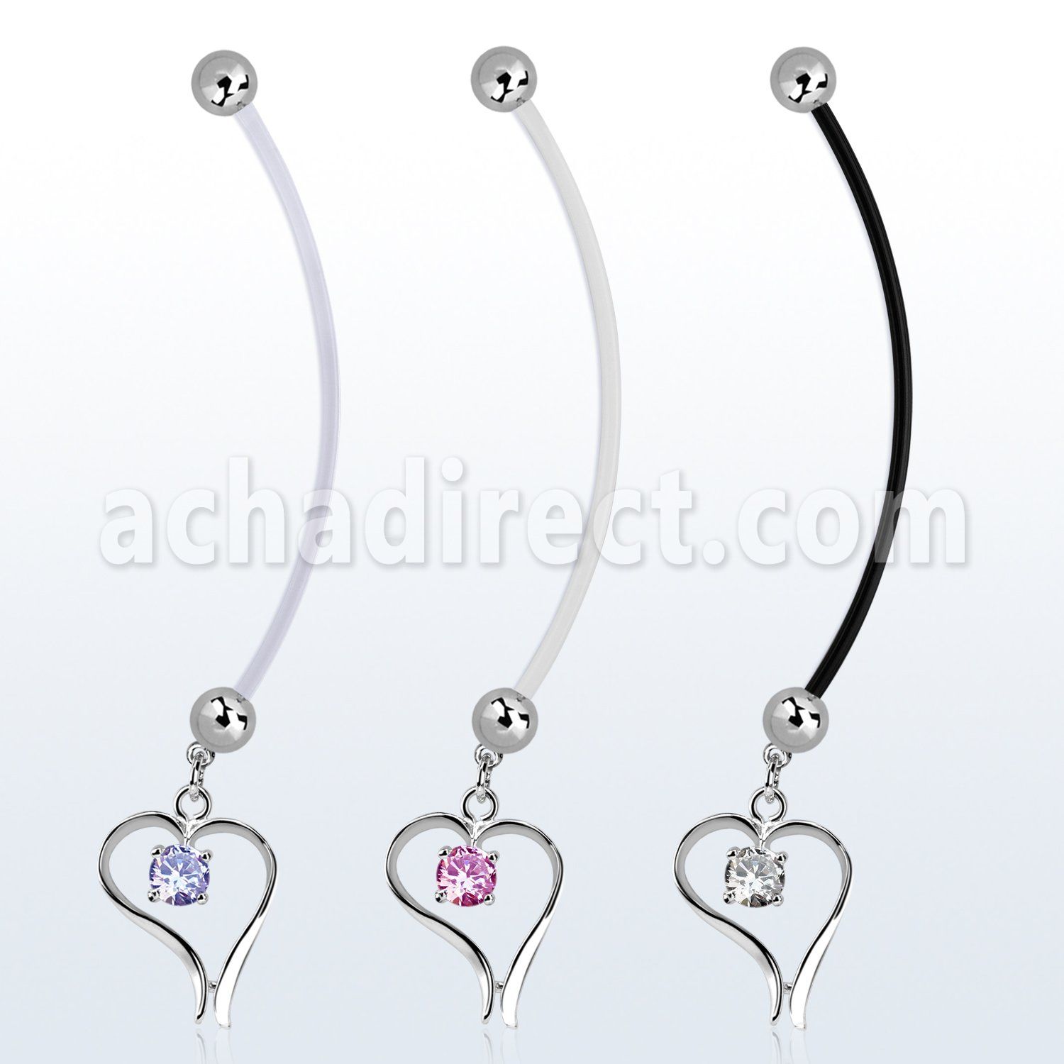 pndz12 pregnancy belly ring w dangling heart w a round cz 