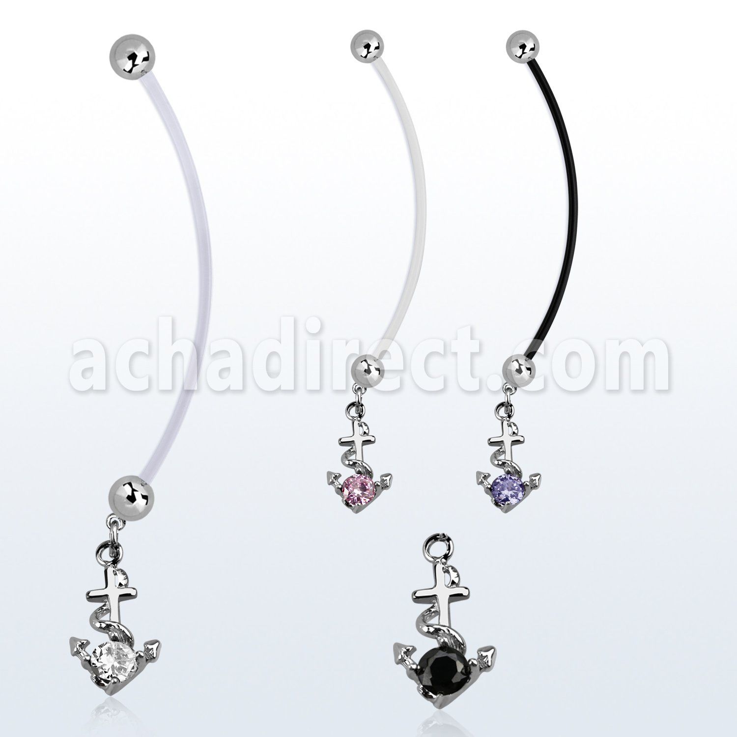 pndz371 pregnancy belly ring w dangling anchor w round cz
