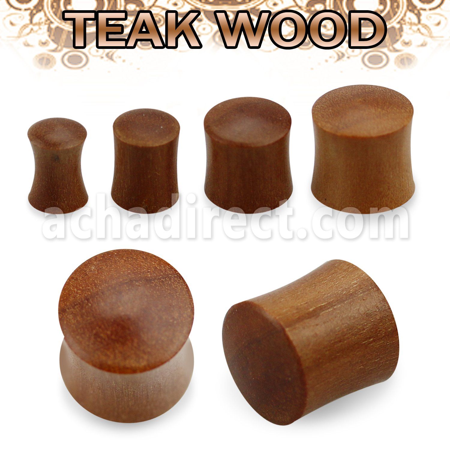 pwt teak wood double flared solid plug size 3mm 25mm