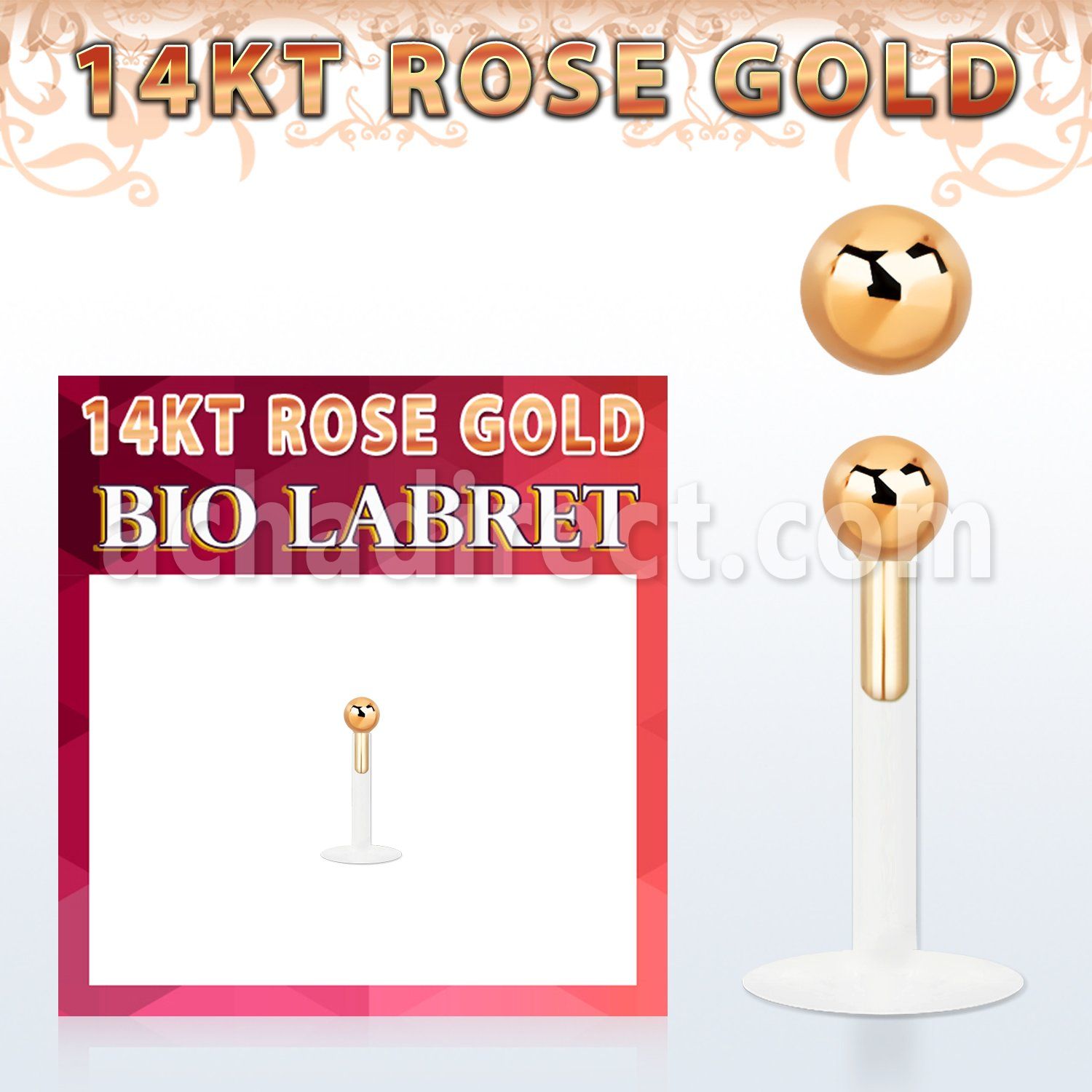 rbib25 bio flex labret w 2.5mm 14kt rose gold ball